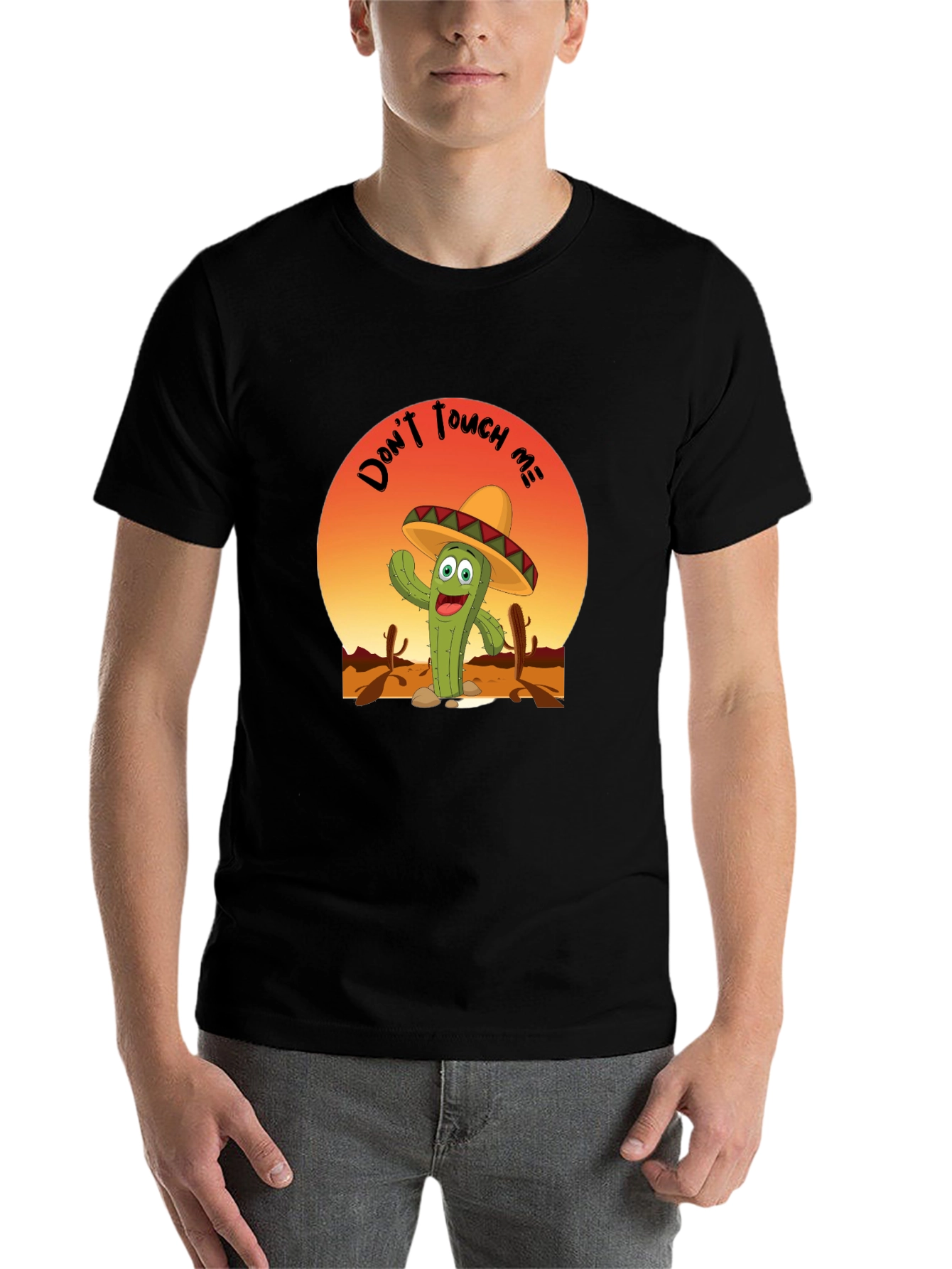 Black Funny Cactus 'Don't Touch Me' T-Shirt view 7