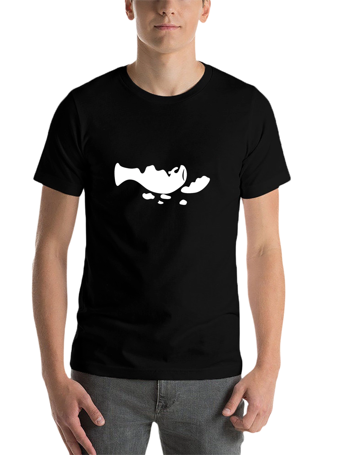 Black Black T-Shirt with Artistic Fish Design view 7