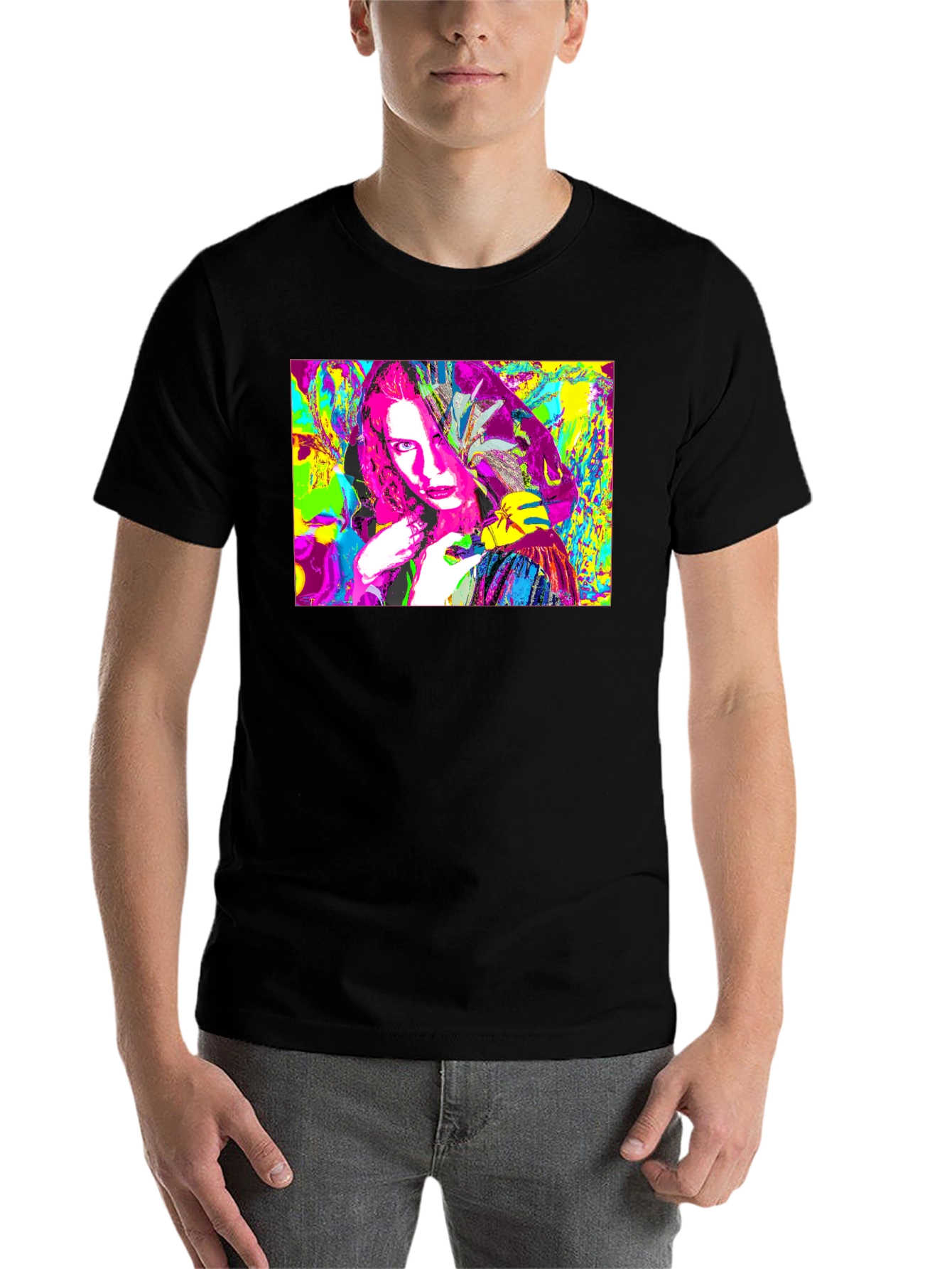 Black Abstract Pop Art Graphic Tee - Black Unisex T-Shirt view 7