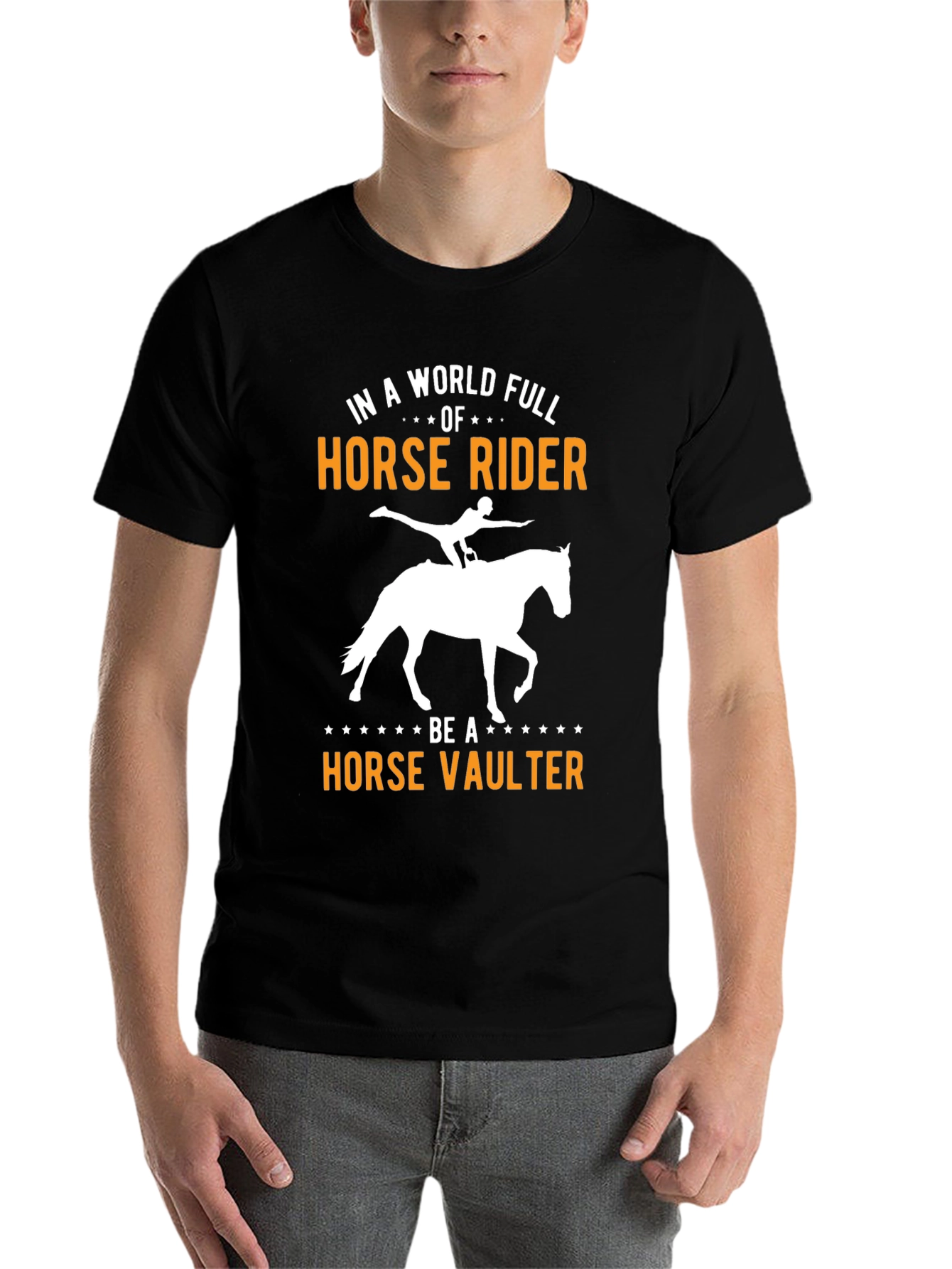Black Horse Rider vs Horse Vaulter Graphic T-Shirt view 7