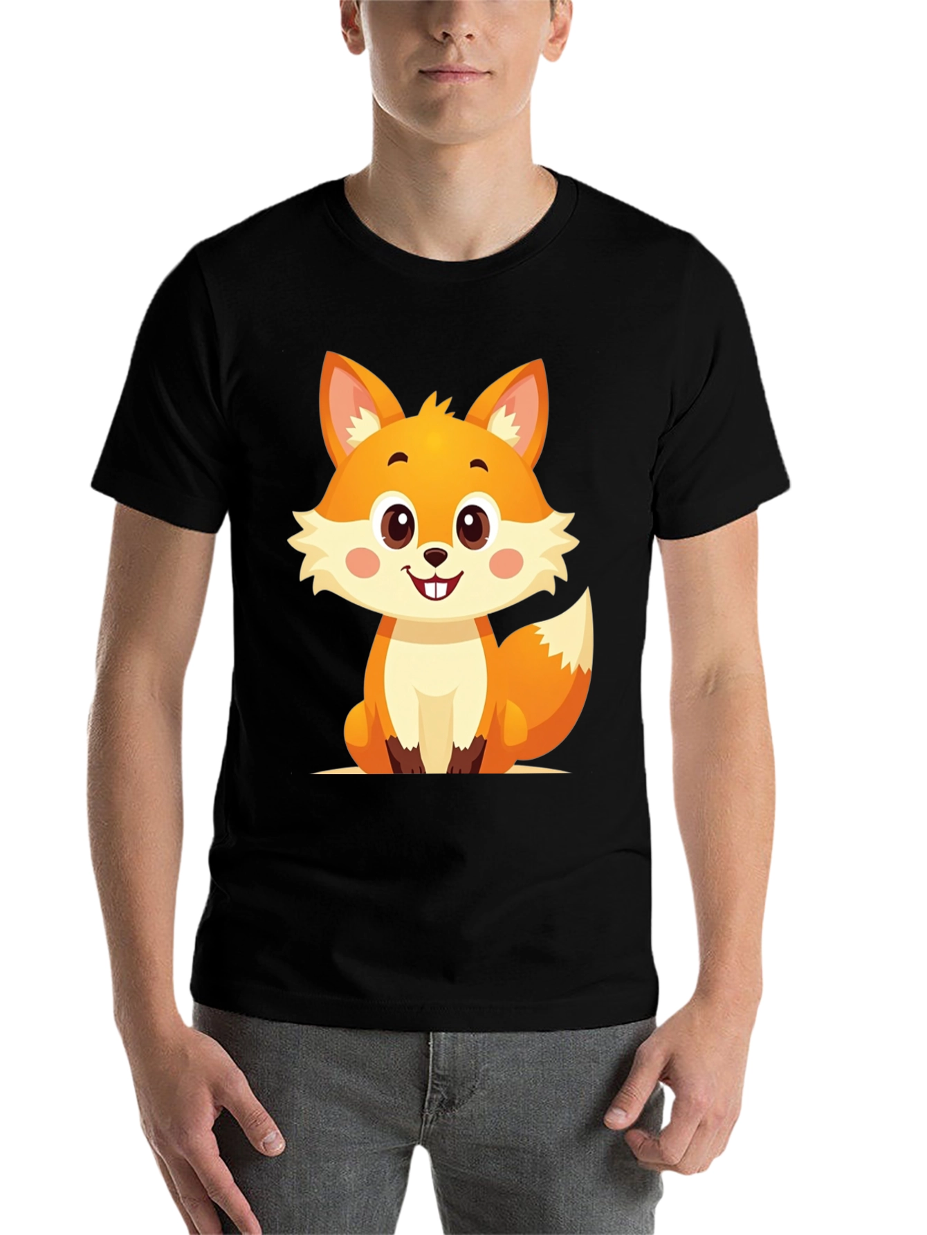 Black Cute Cartoon Fox Graphic Tee view 7