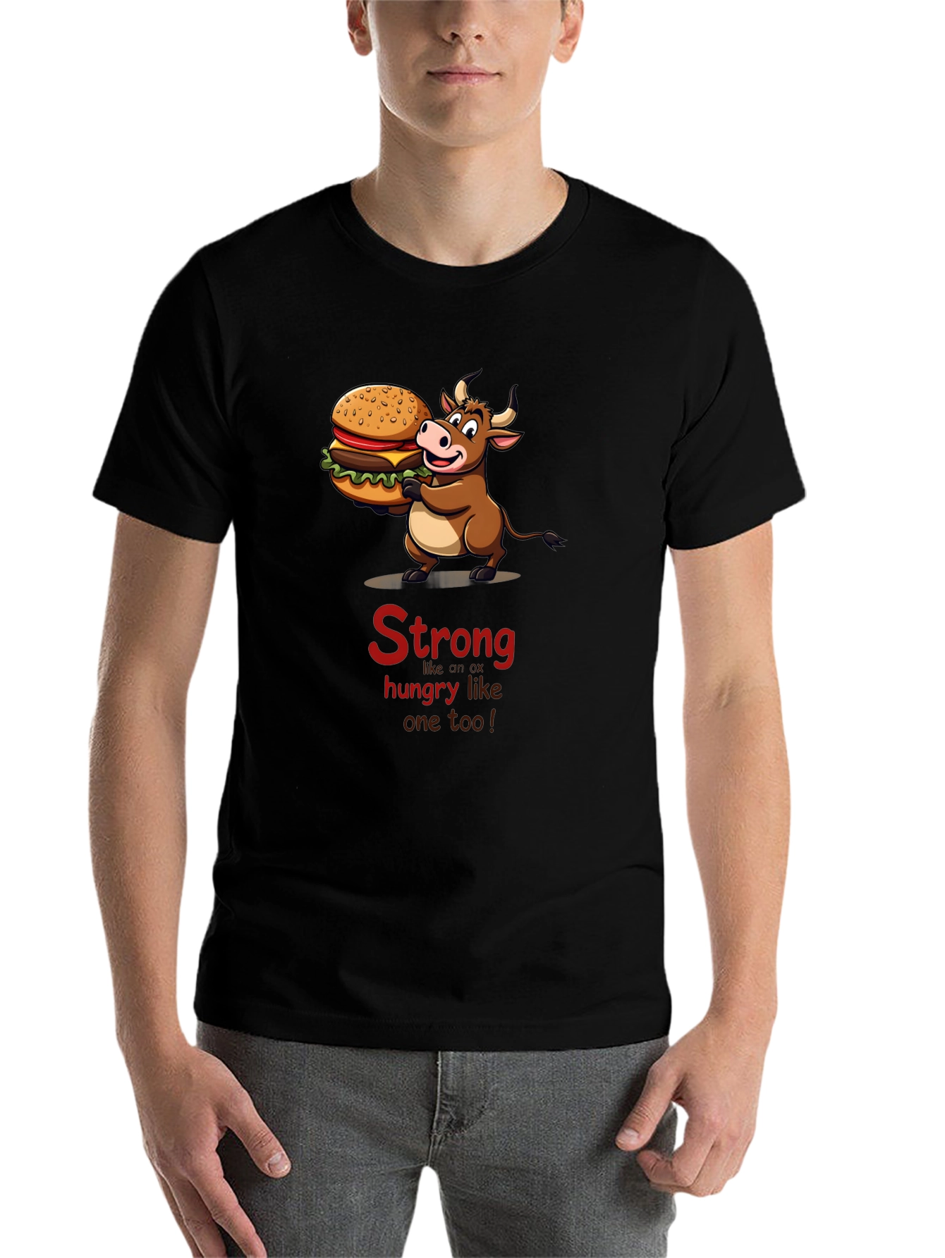 Black Strong Hungry Bull Burger T-Shirt view 7