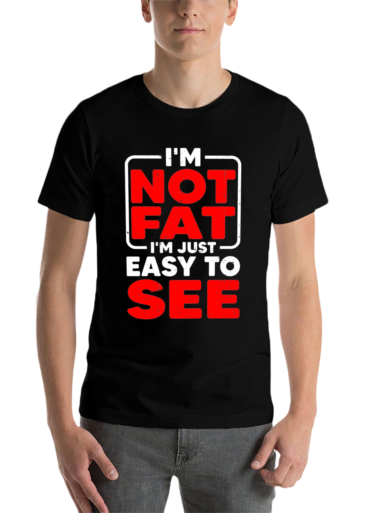 Black Funny Men's "I'm Not Fat" Graphic T-Shirt view 7