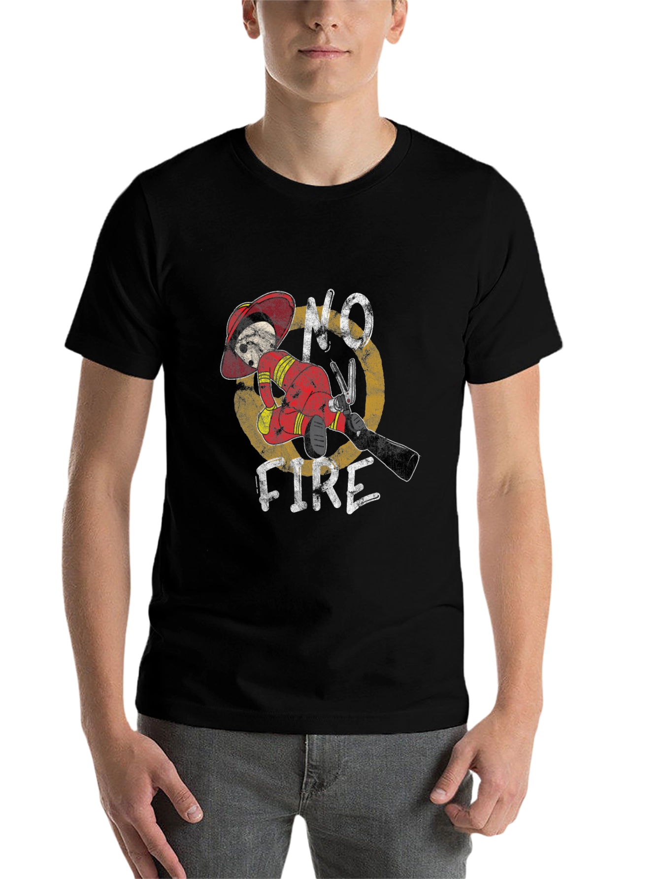 Black No Fire Graphic Tee - Firefighter Humor T-Shirt view 7