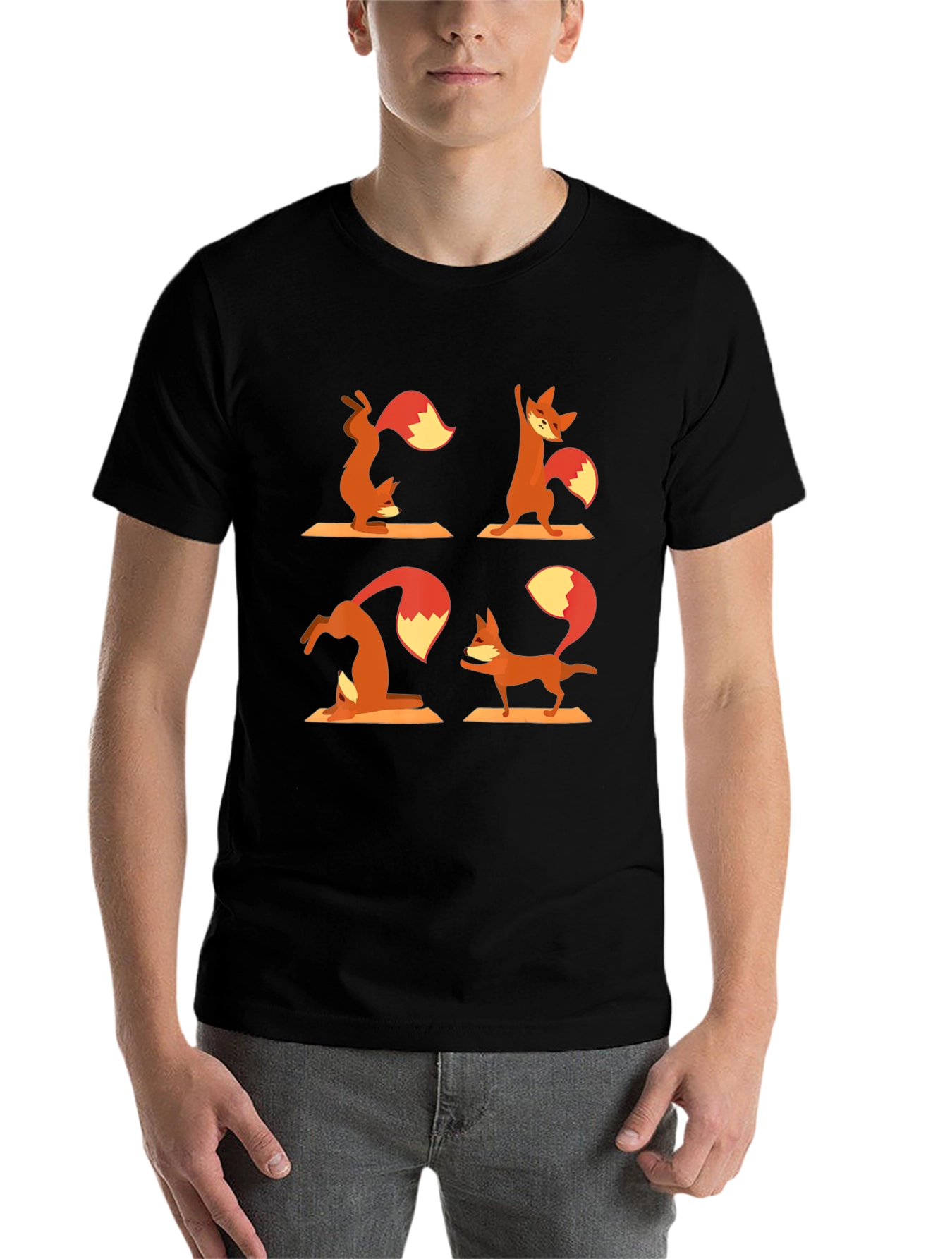 Black Yoga Fox T-Shirt - Black Cotton Graphic Tee view 7