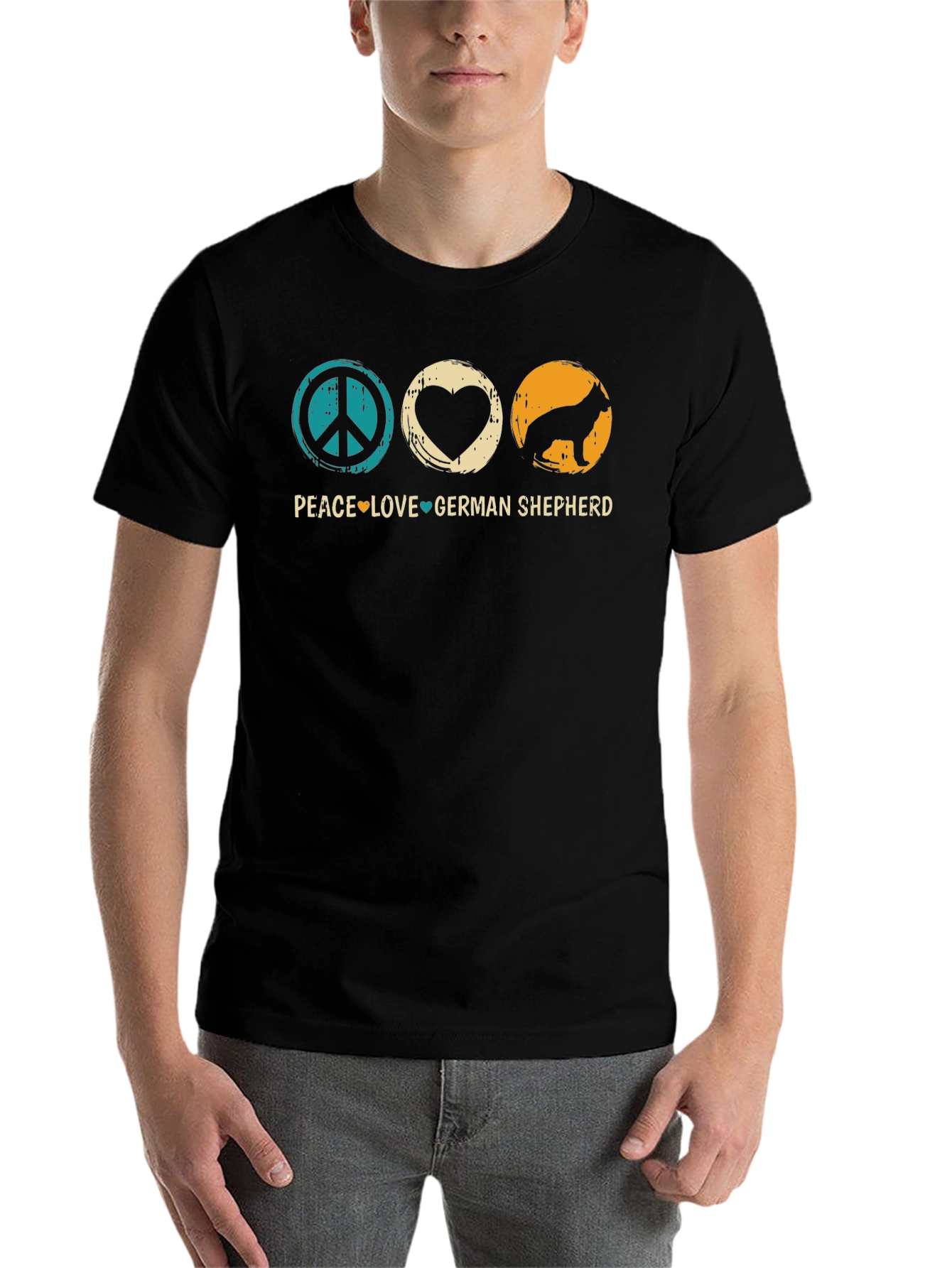 Black Peace Love German Shepherd T-Shirt view 7