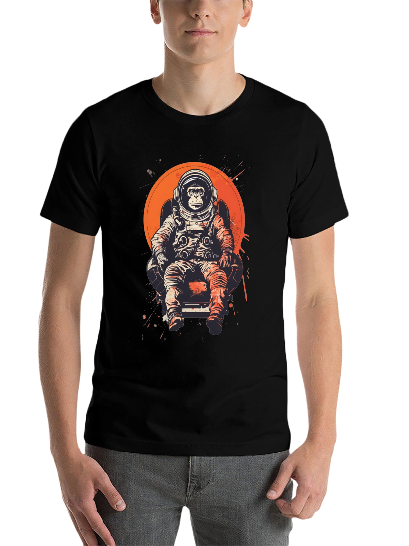 Black Astronaut Monkey T-Shirt - Space Chimpanzee Tee view 7