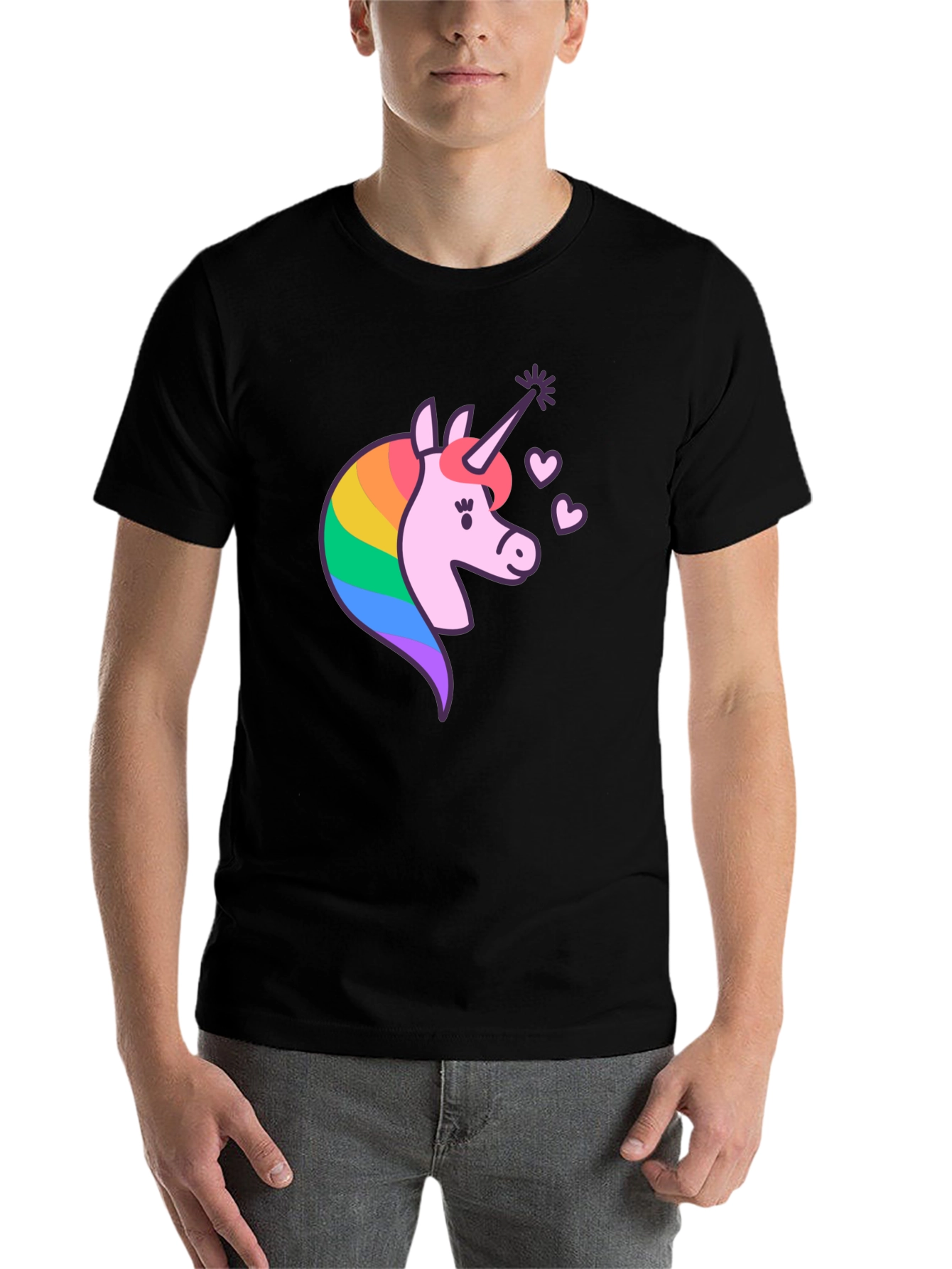 Black Unicorn Graphic T-Shirt - Magical Rainbow Design view 7