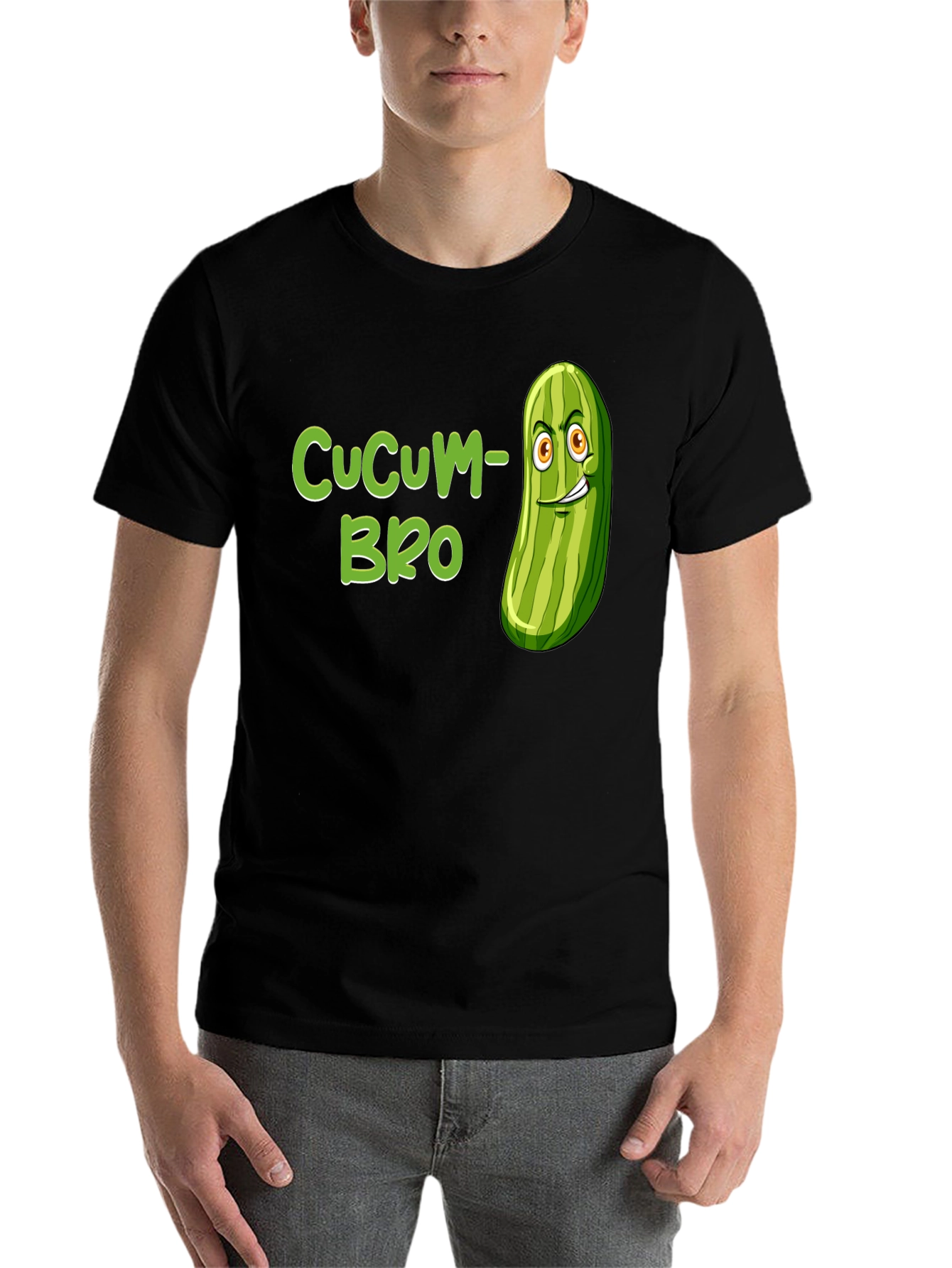 Black CuCUM-BRO Graphic Tee - Funny Cucumber Pun T-Shirt view 7