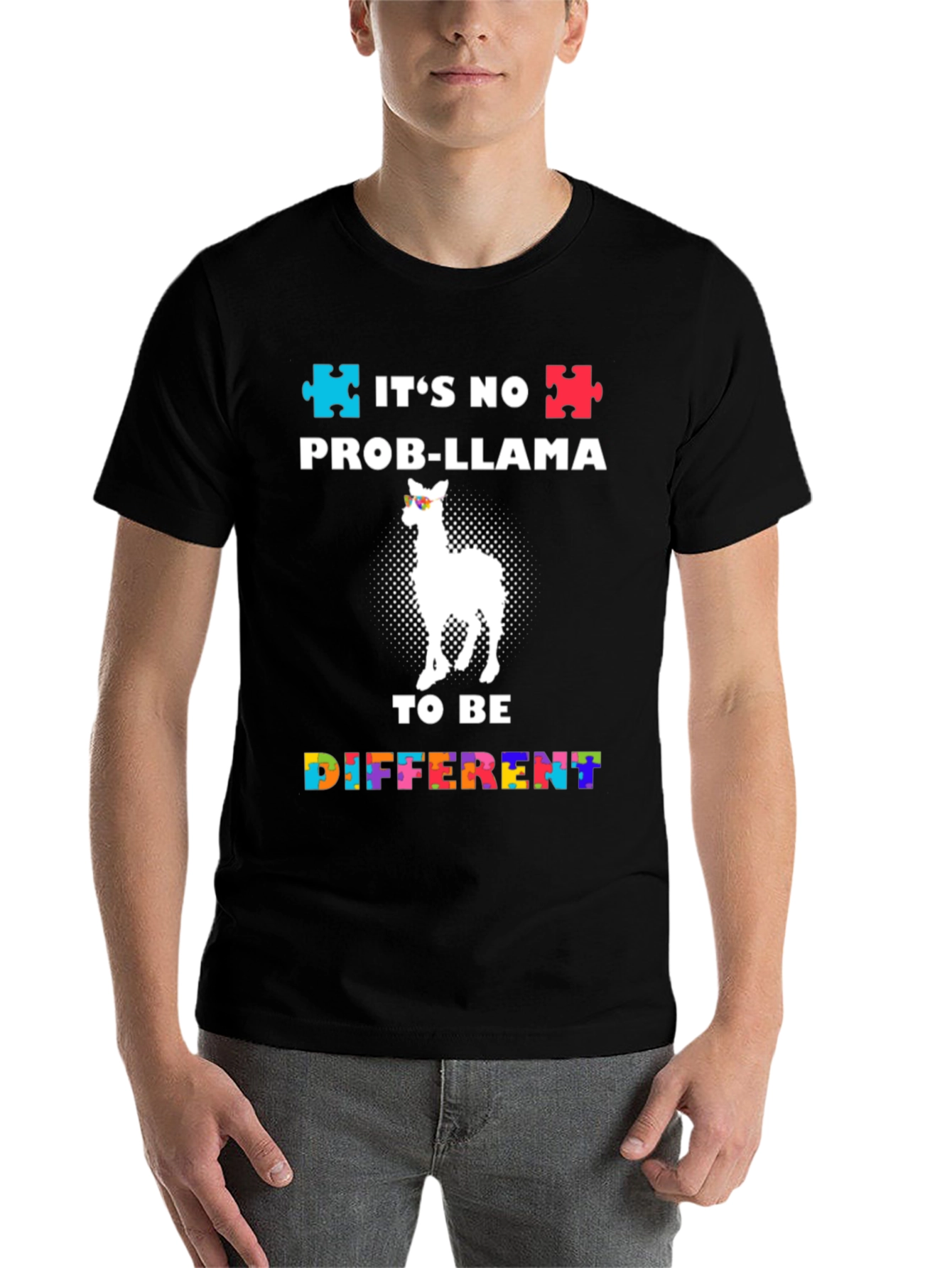 Black Autism Awareness Prob-Llama T-Shirt view 7
