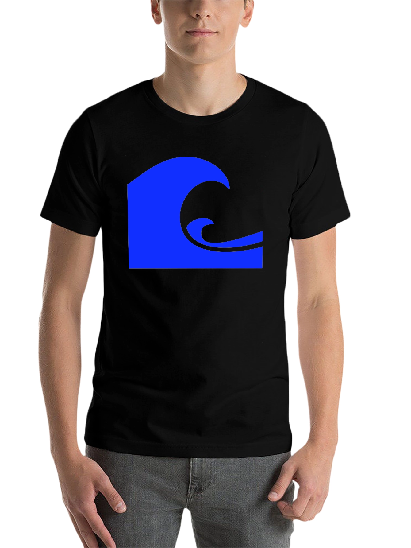 Black Blue Wave Graphic Black T-Shirt view 7