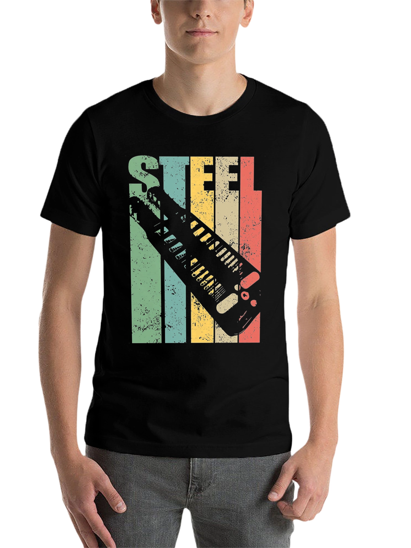 Black Steel Guitar T-Shirt - Retro Design view 7