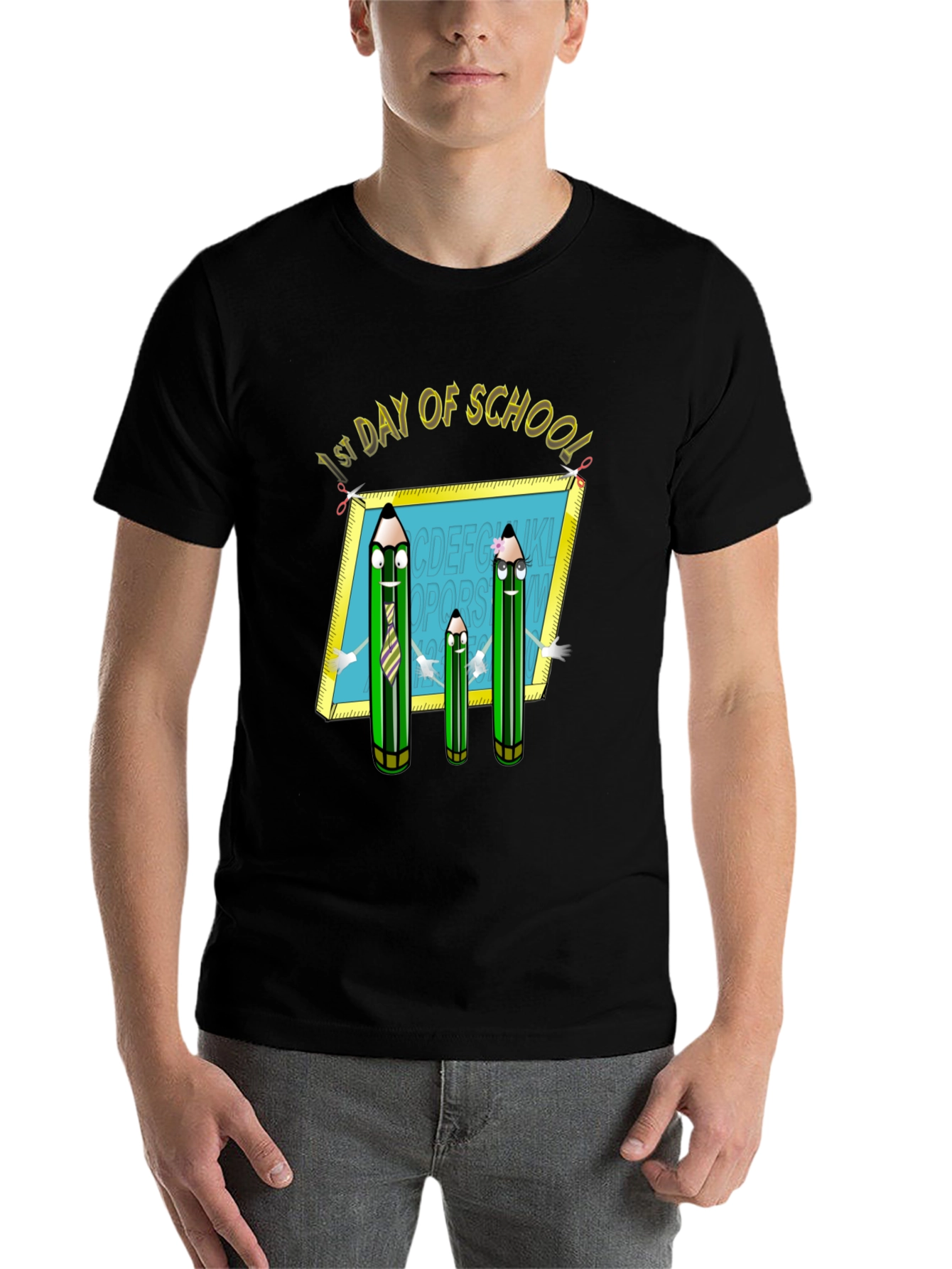 Black First Day of School T-Shirt: Animated Pencils view 7