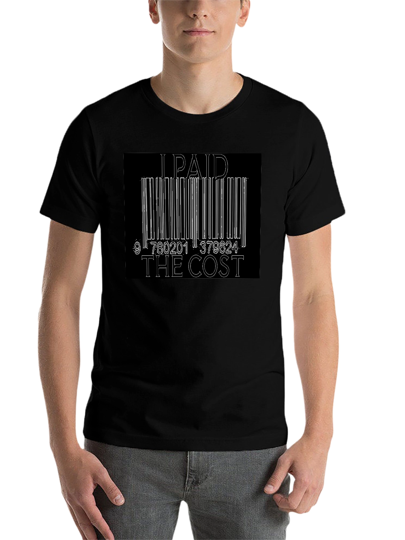 Black I Paid The Cost Barcode Graphic Black T-Shirt view 7