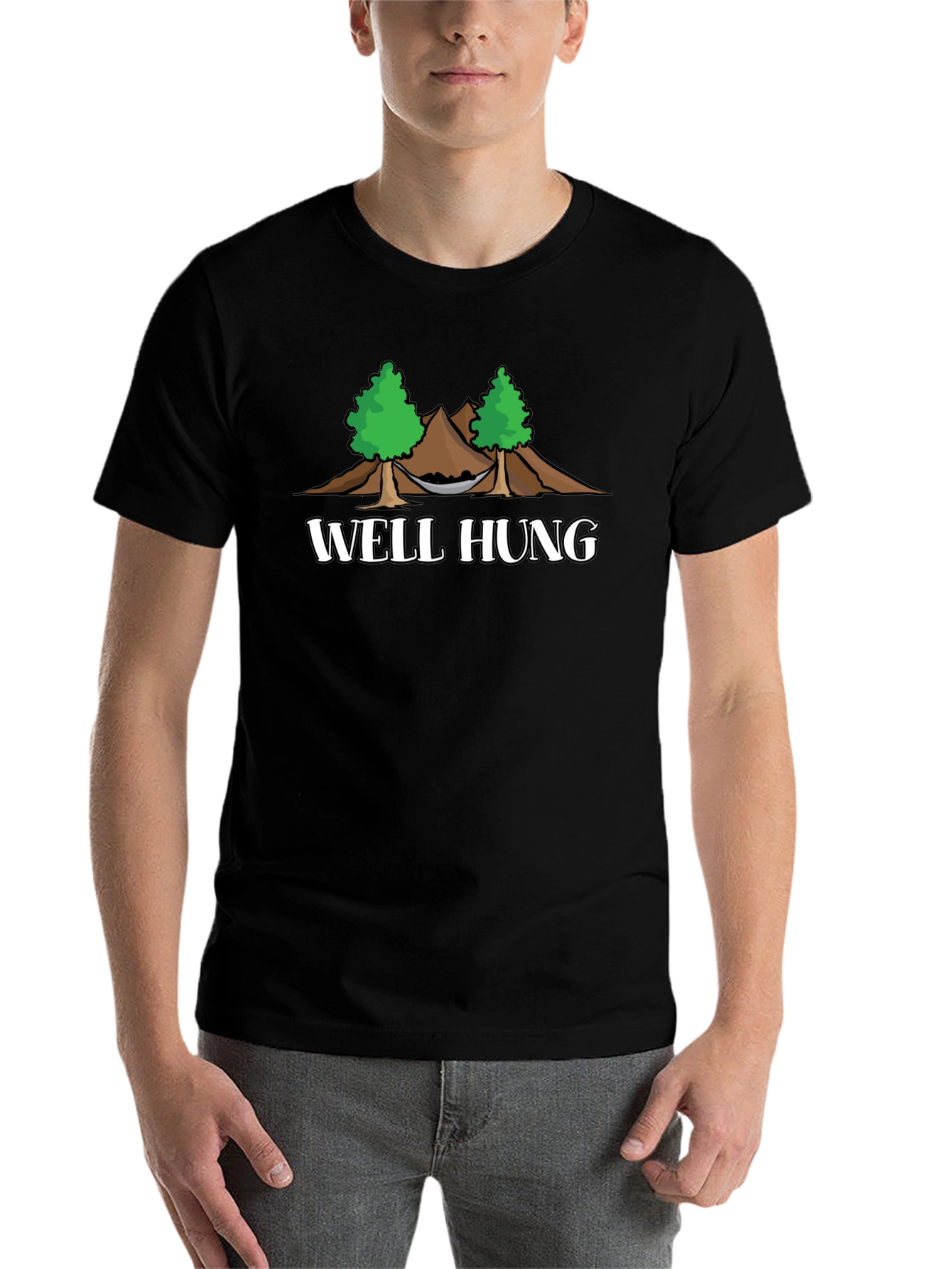 Black Well Hung Hammock T-Shirt - Funny Camping Graphic Tee view 7
