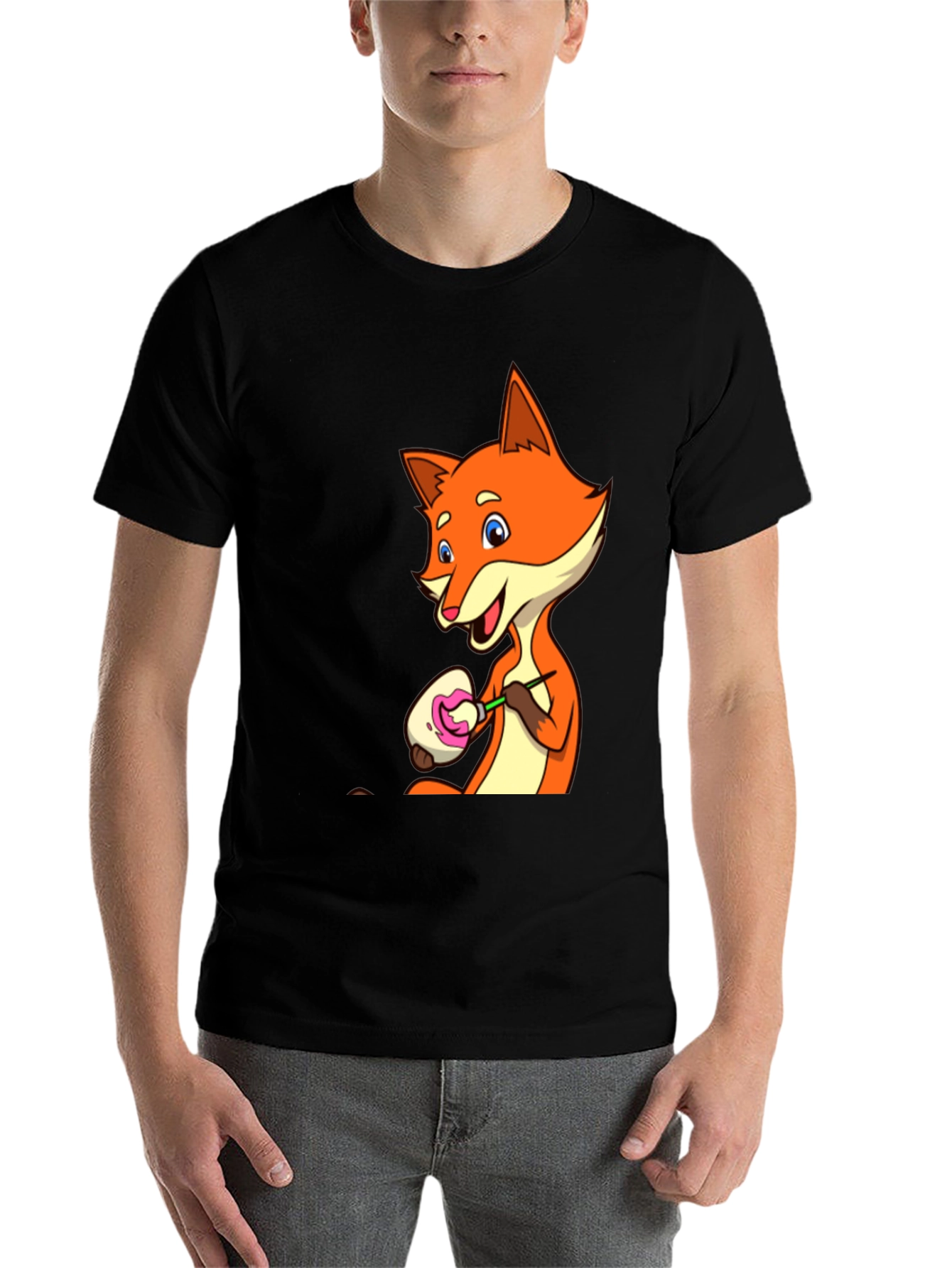 Black Fox Painting Easter Egg Graphic Tee view 7