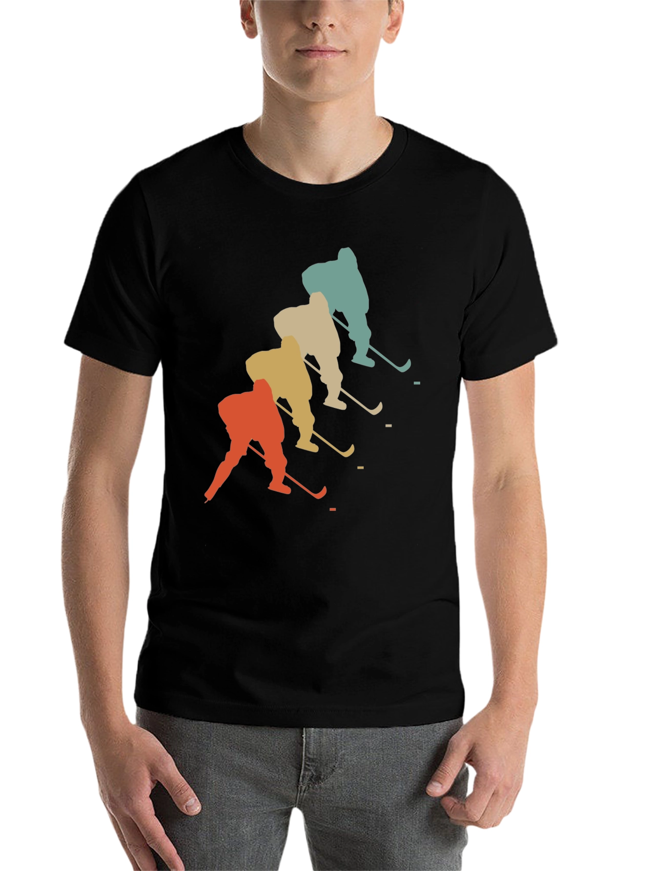 Black Vintage Hockey Player Graphic T-Shirt view 7