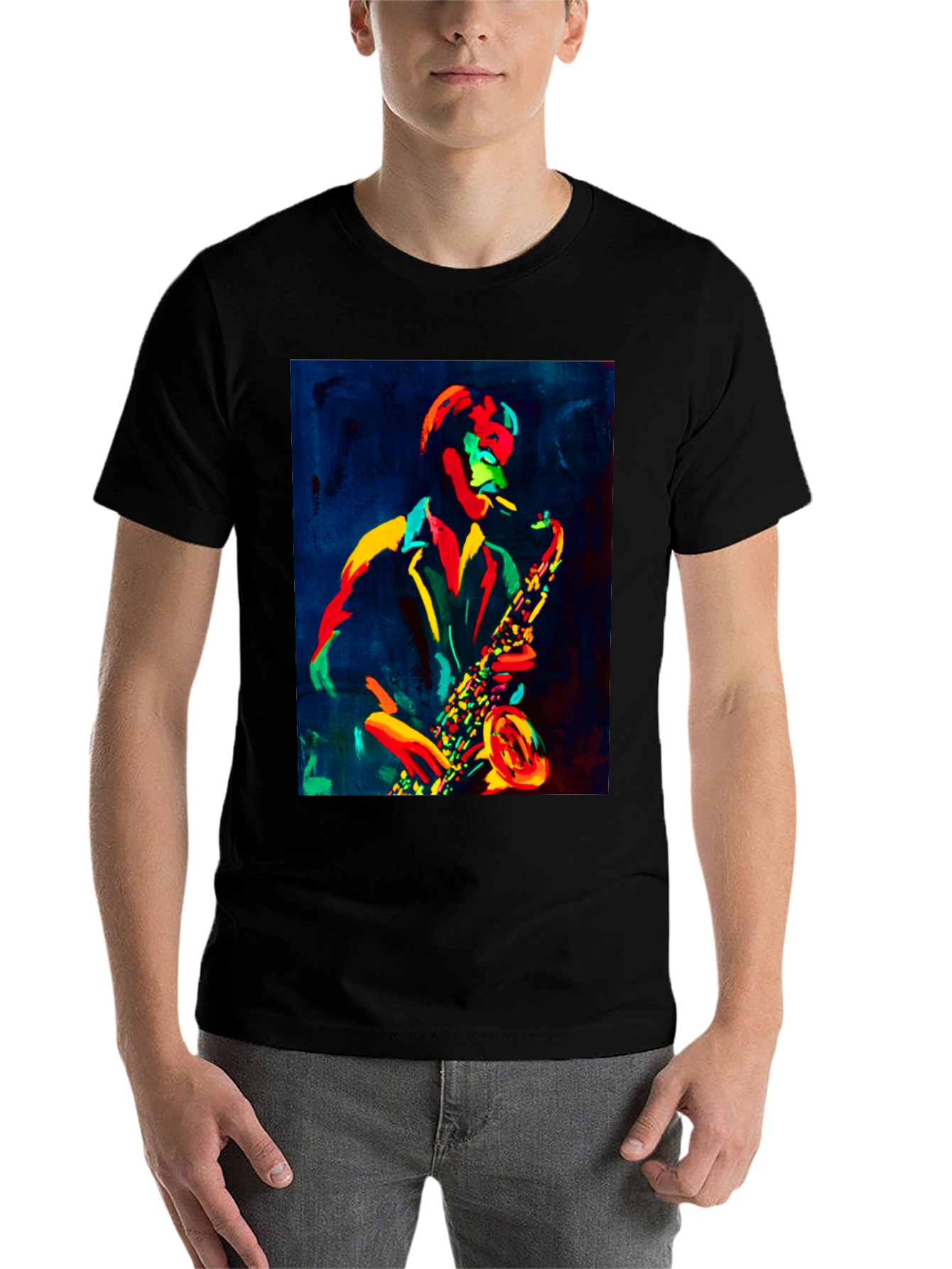 Black Jazz Saxophone Graphic Tee - Cool Music T-Shirt view 7