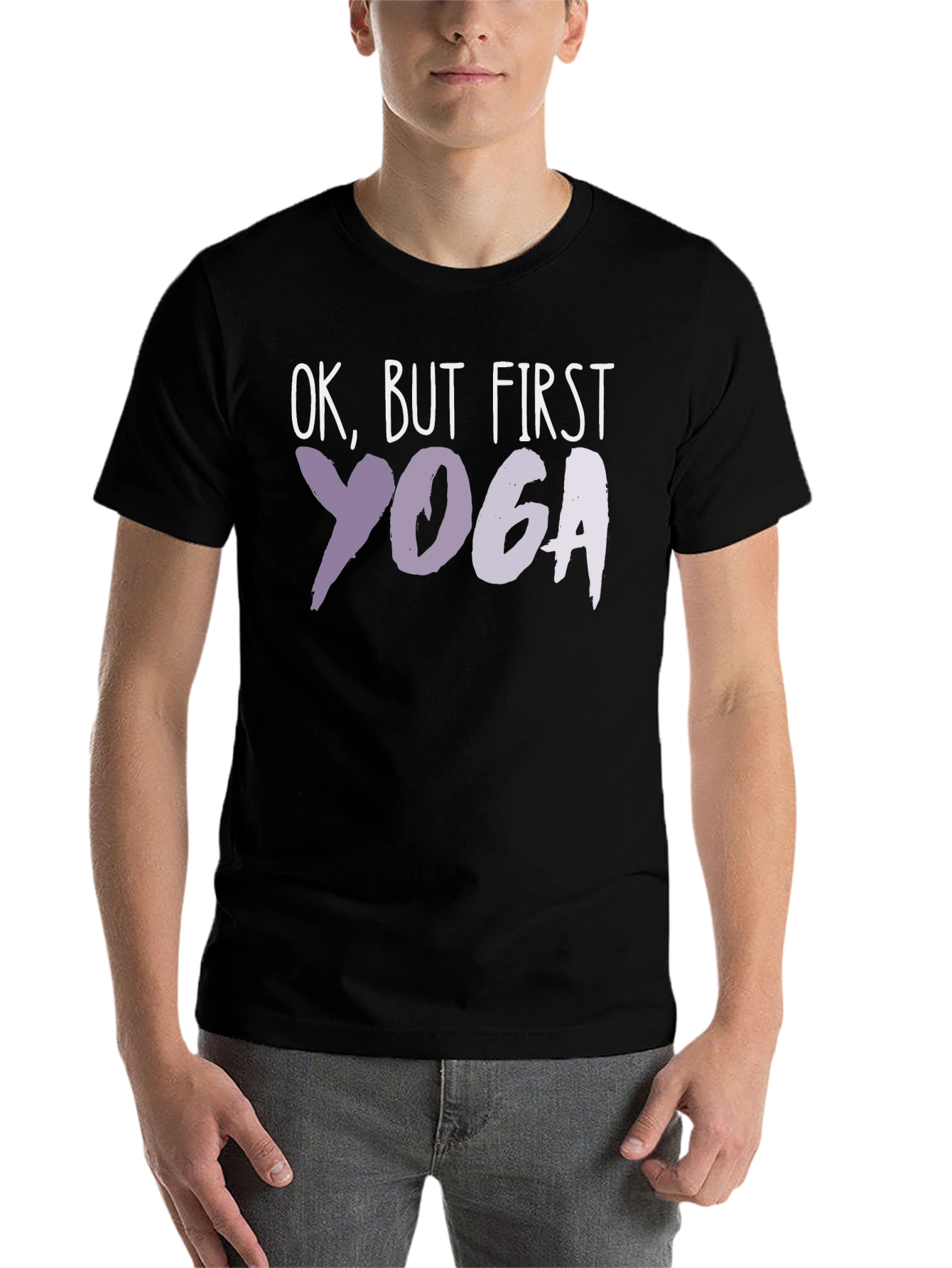 Black Ok, But First Yoga Black T-Shirt view 7
