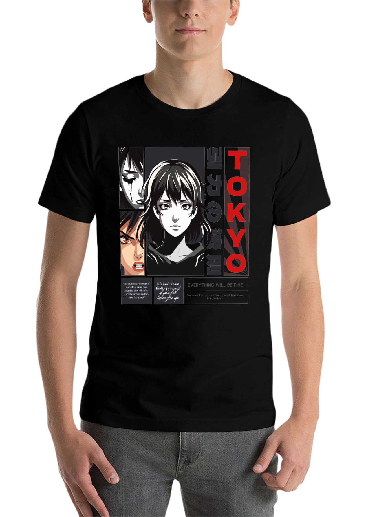 Black Anime Graphic Print T-Shirt - Tokyo Style view 7
