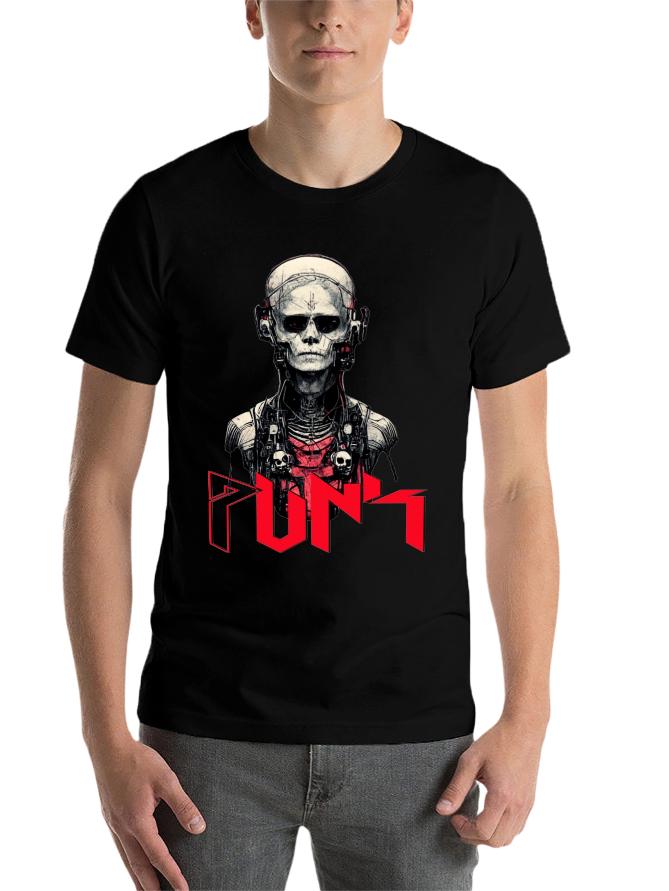 Black Cyberpunk Skeleton Graphic Tee view 7