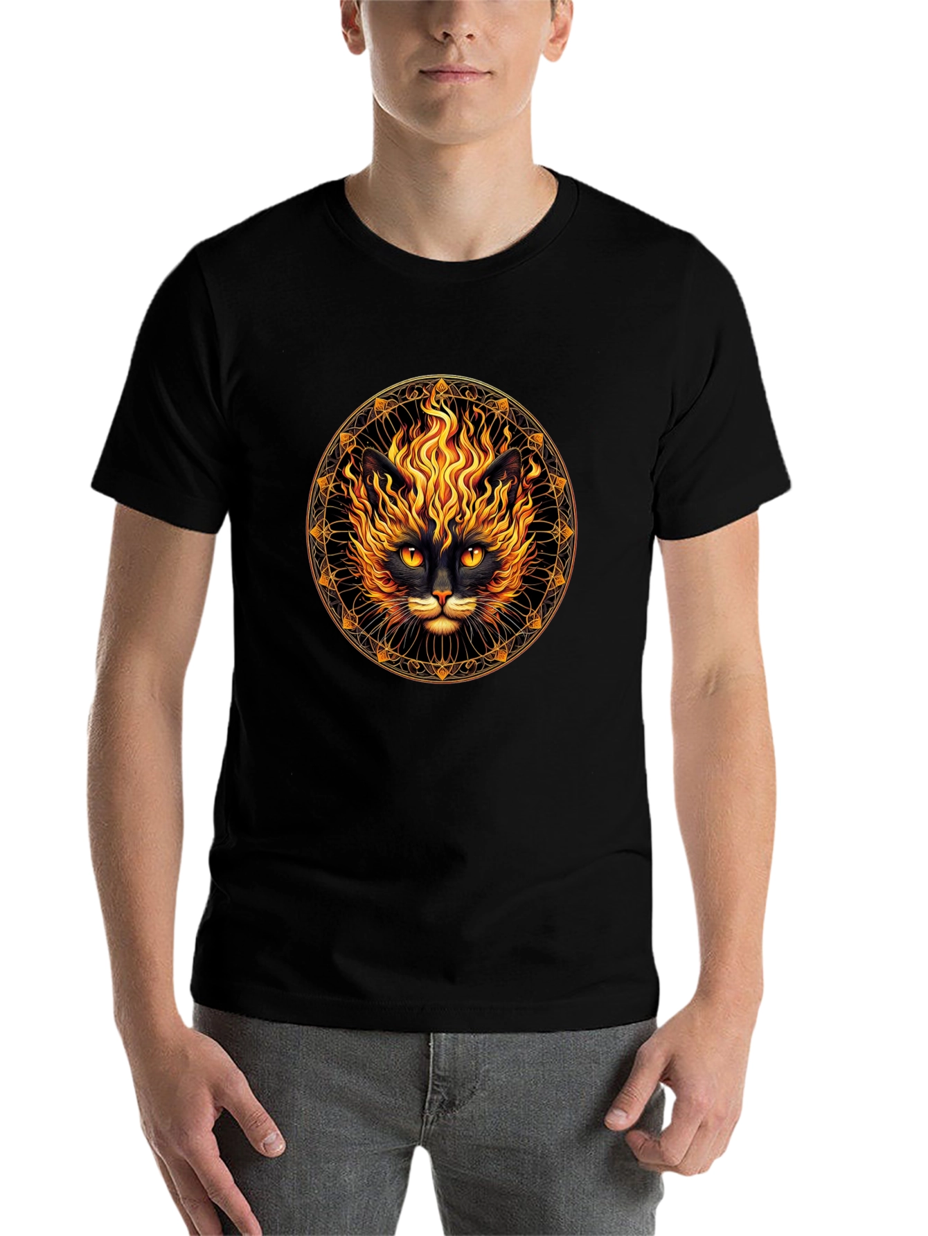 Black Fiery Cat Graphic T-Shirt - Black view 7