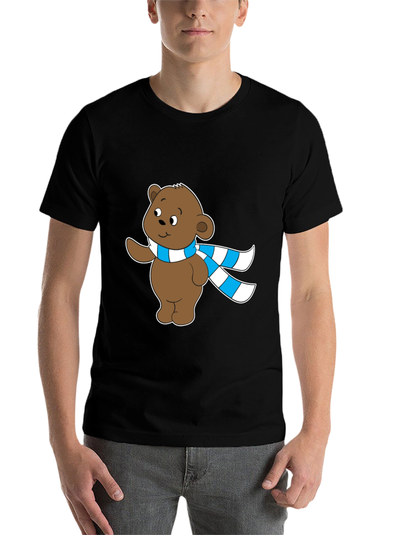 Black Cute Bear Scarf T-Shirt view 7