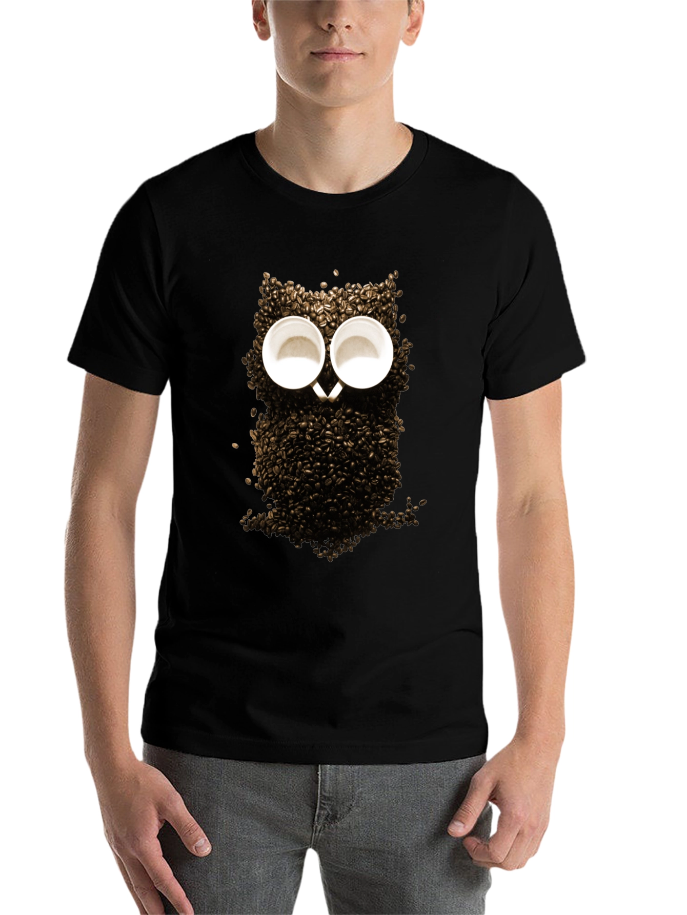 Black Coffee Bean Owl Graphic T-Shirt - Unique Design view 7