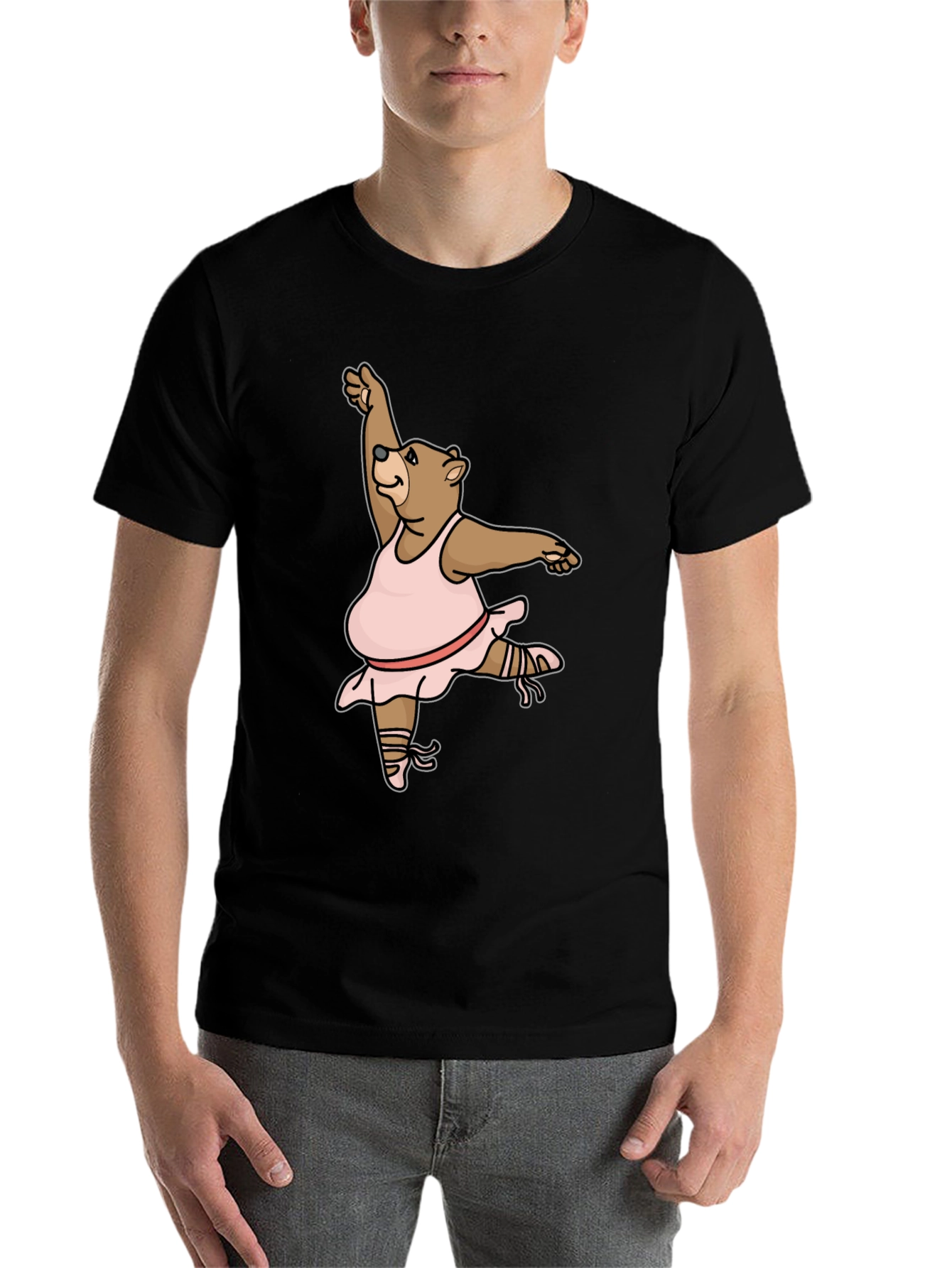 Black Dancing Bear T-Shirt - Black Cotton Tee view 7