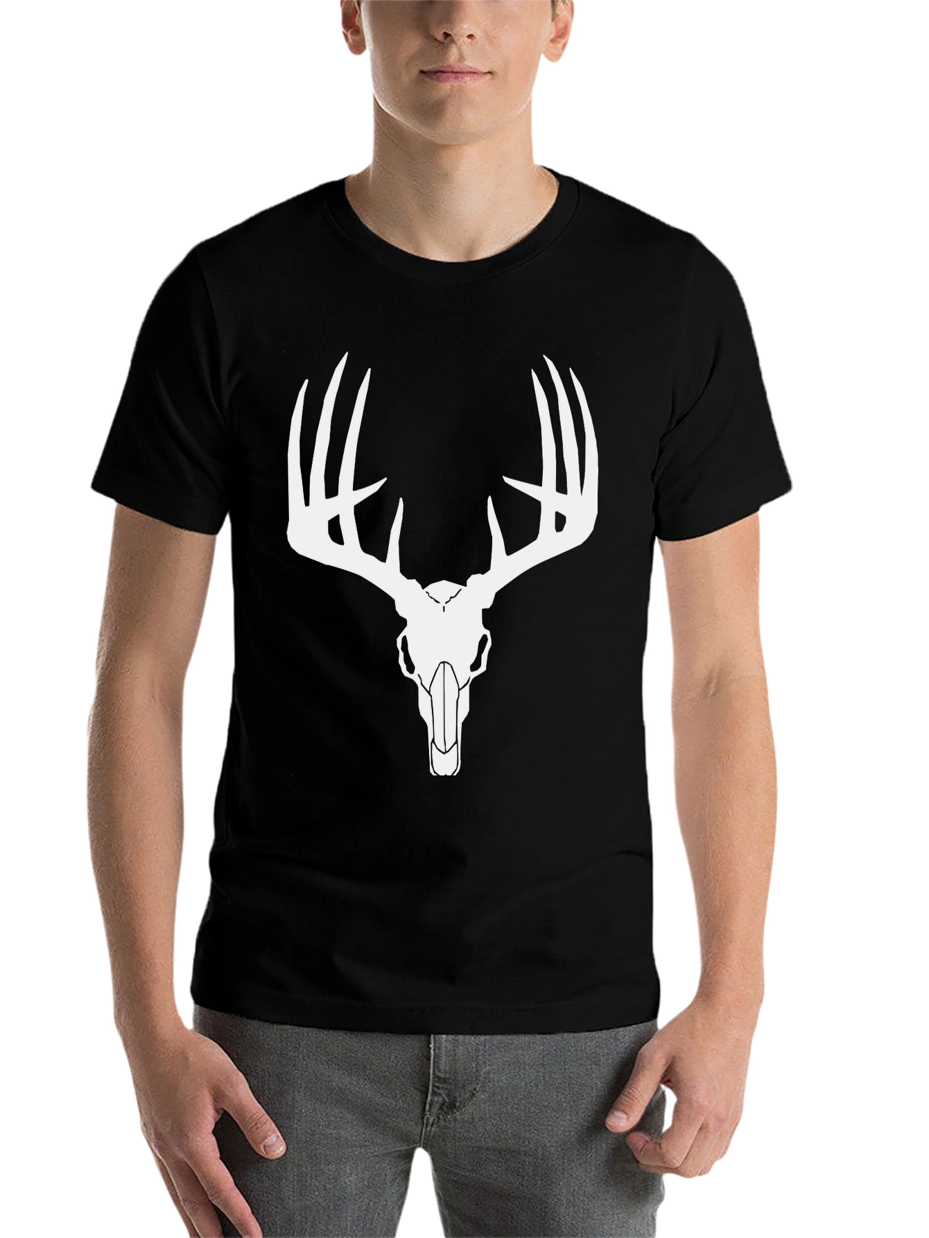 Black Men's Black Deer Skull Graphic T-Shirt view 7