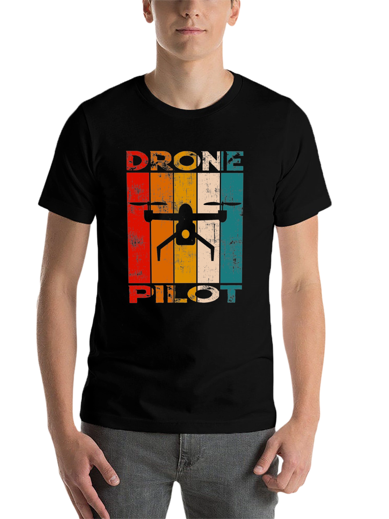 Black Drone Pilot Retro Graphic T-Shirt view 7