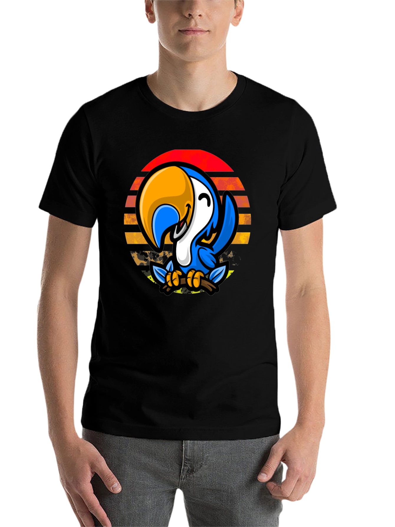Black Parrot Sunset Graphic Tee - Casual Black T-Shirt view 7