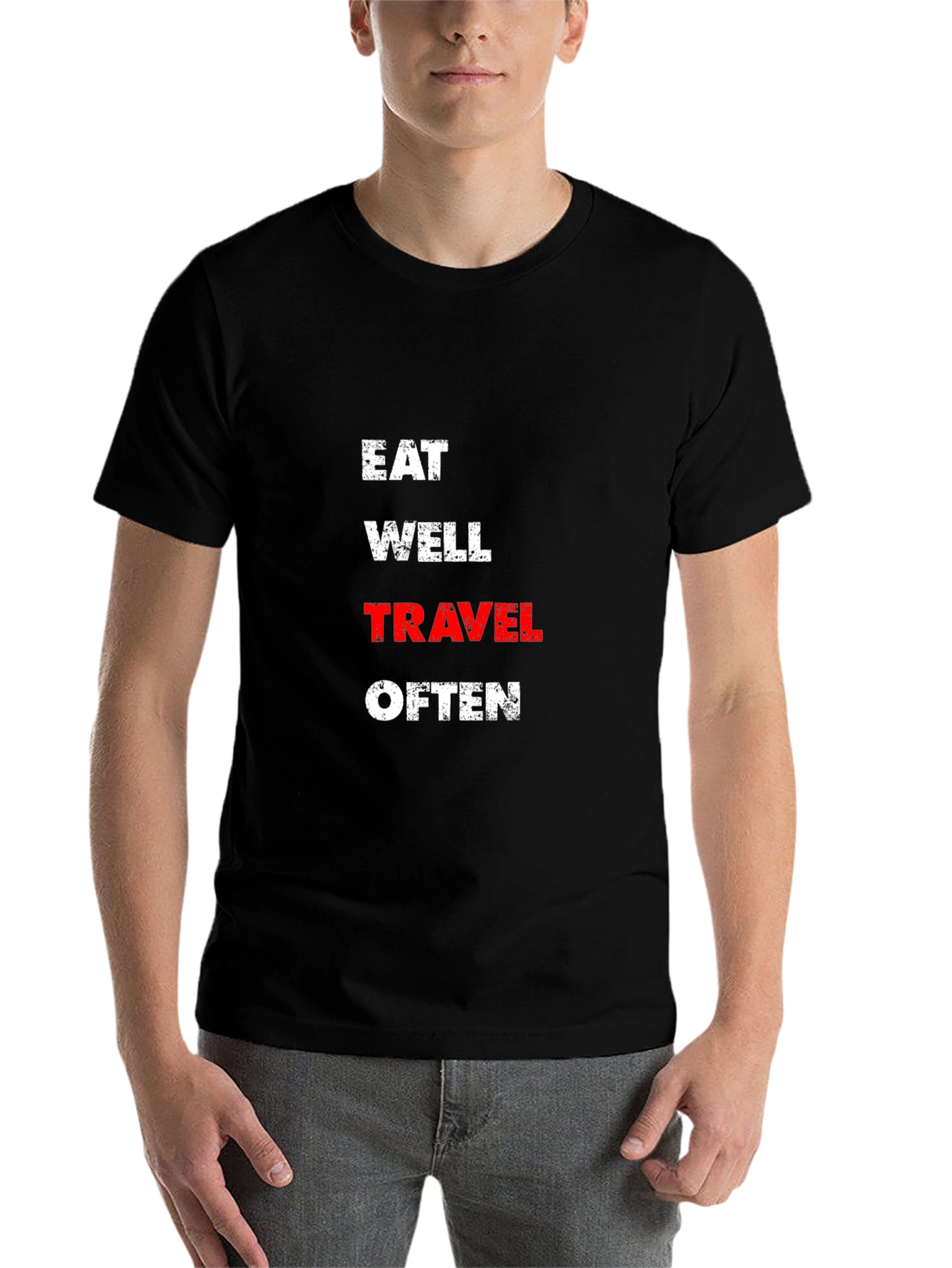 Black Eat Well Travel Often Black T-Shirt view 7