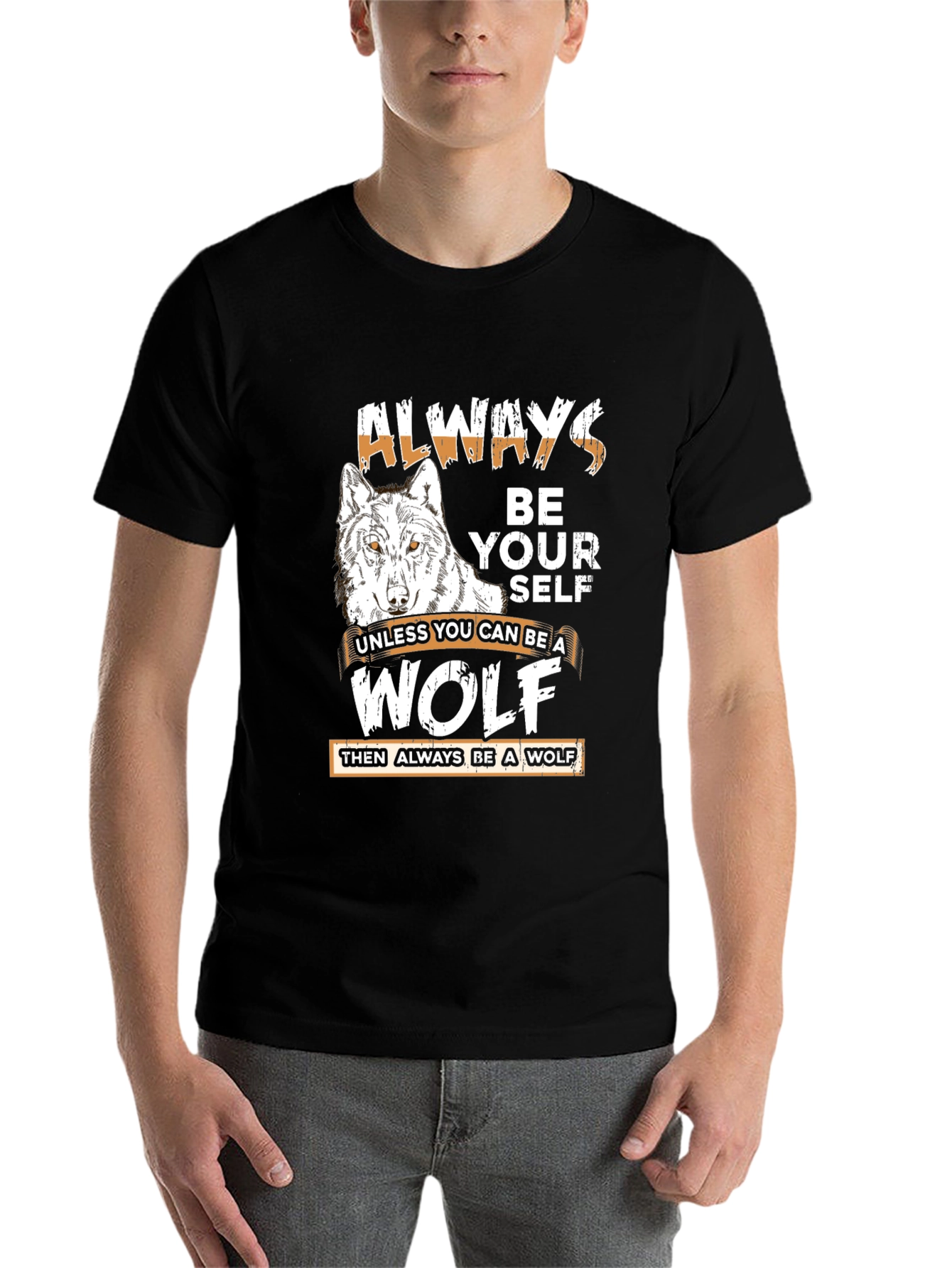 Black Always Be Yourself Wolf Graphic Tee view 7