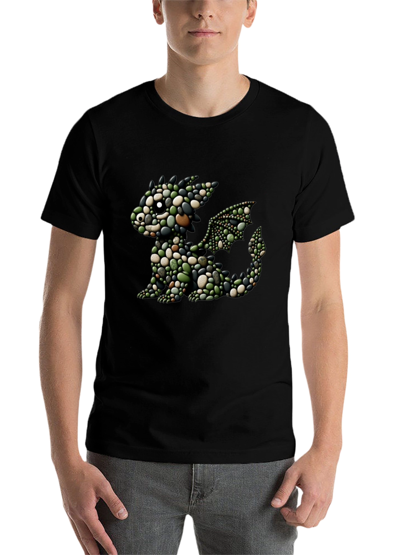 Black Pebble Dragon Tee - Unique Graphic Print view 7