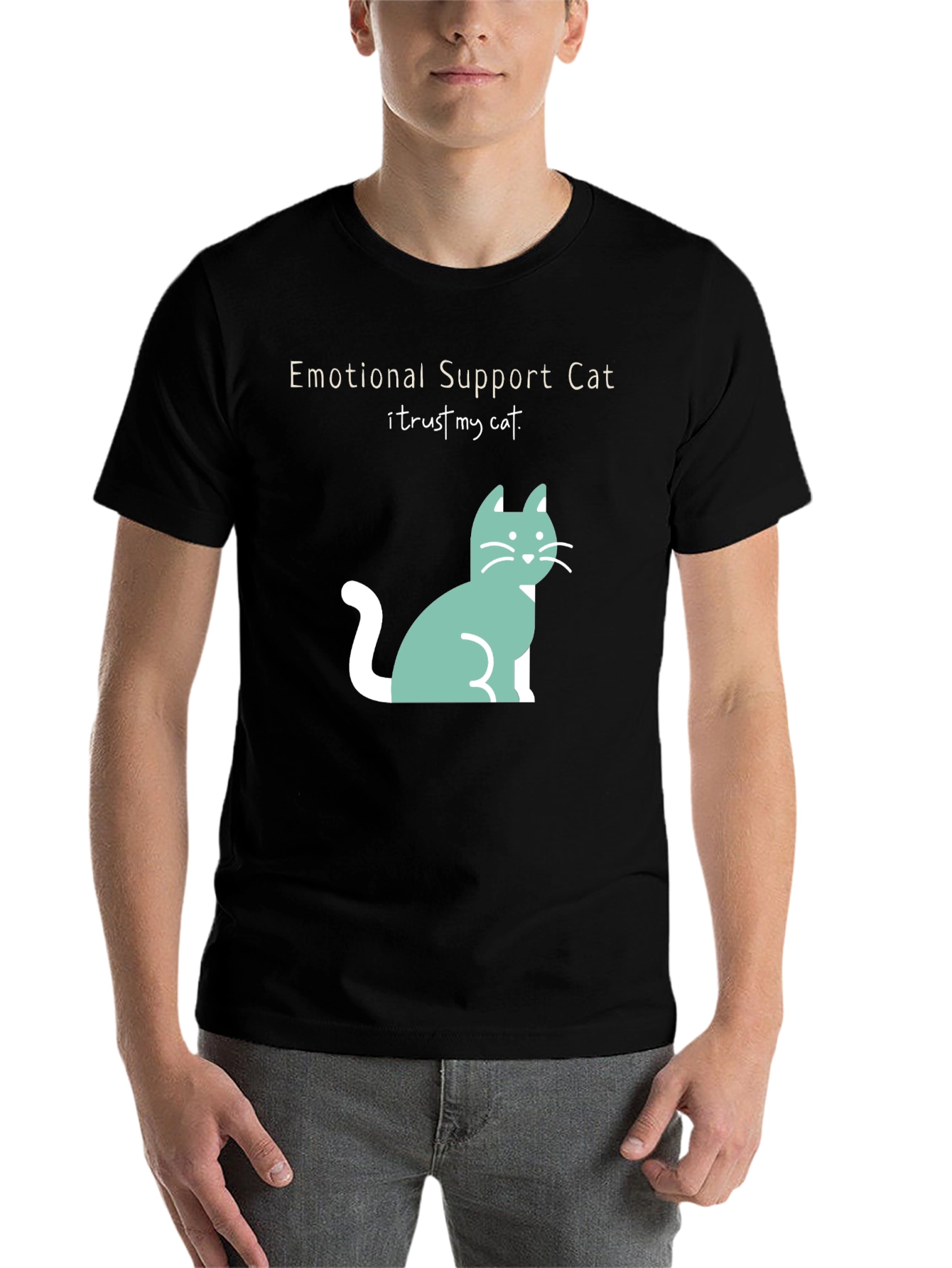 Black Emotional Support Cat T-Shirt - I Trust My Cat! view 7