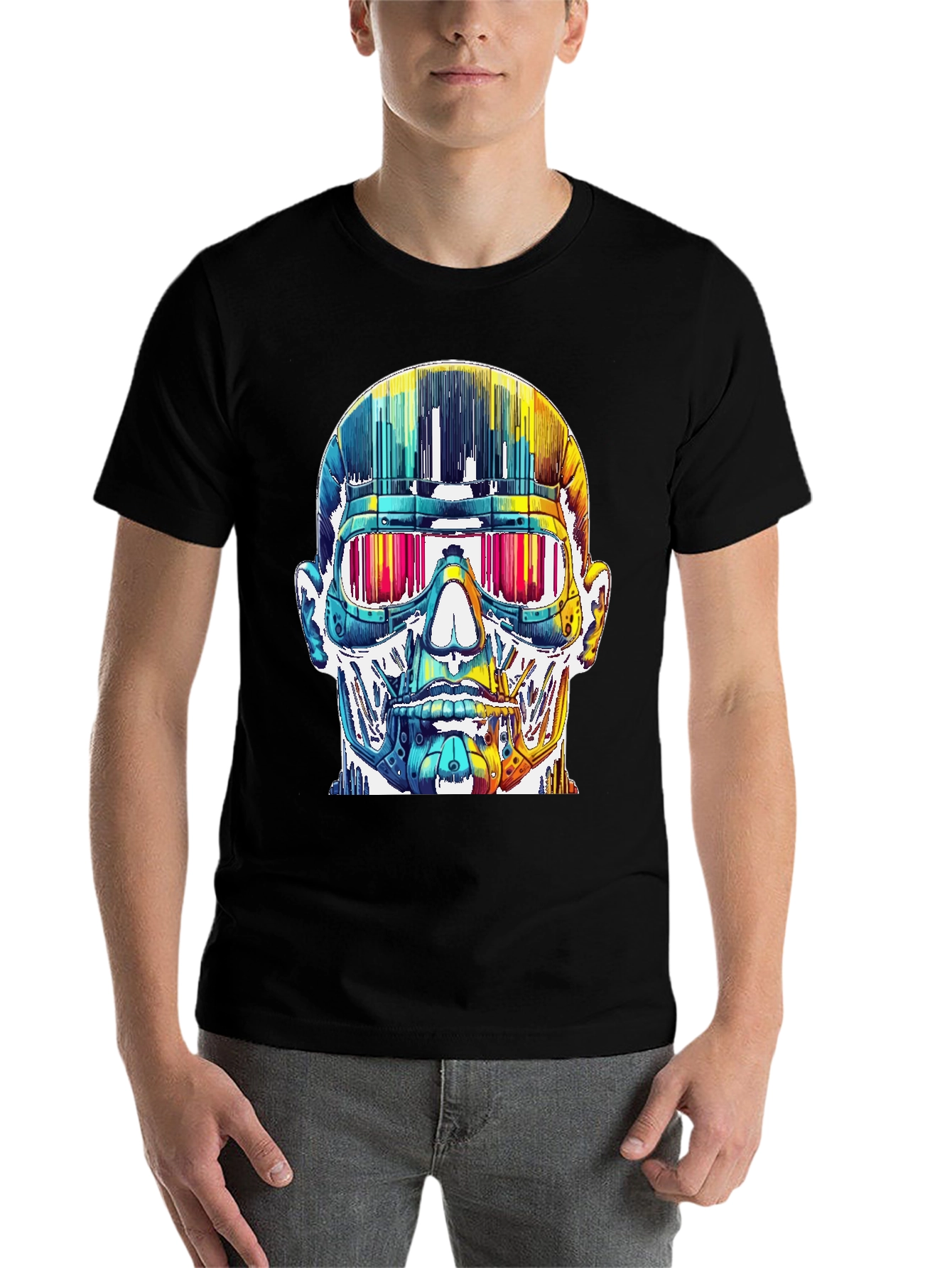 Black Cyberpunk Skull Graphic Tee view 7