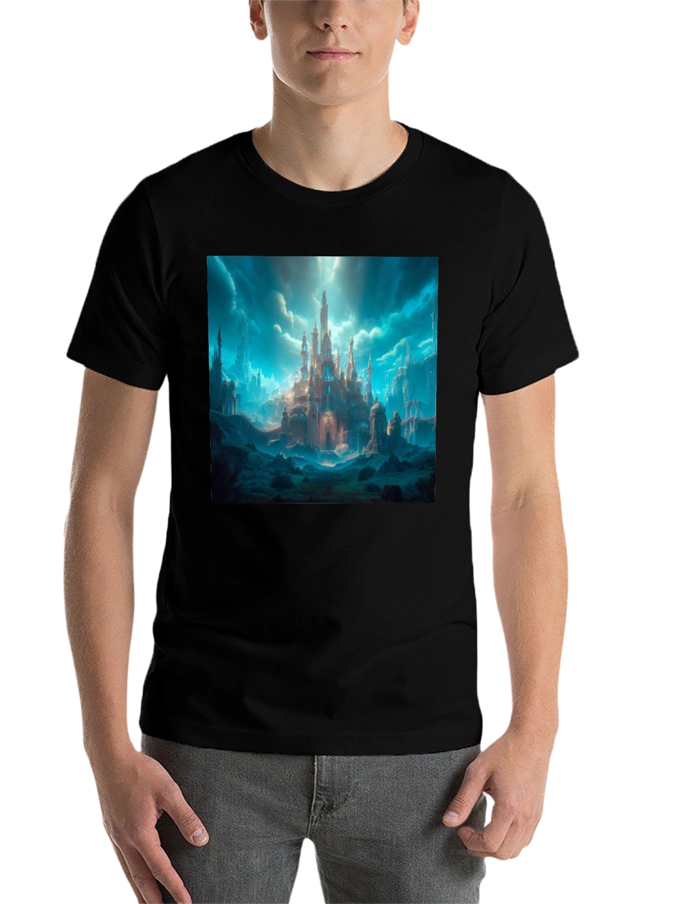 Black Fantasy Castle Graphic Tee - Premium Cotton Blend Shirt view 7