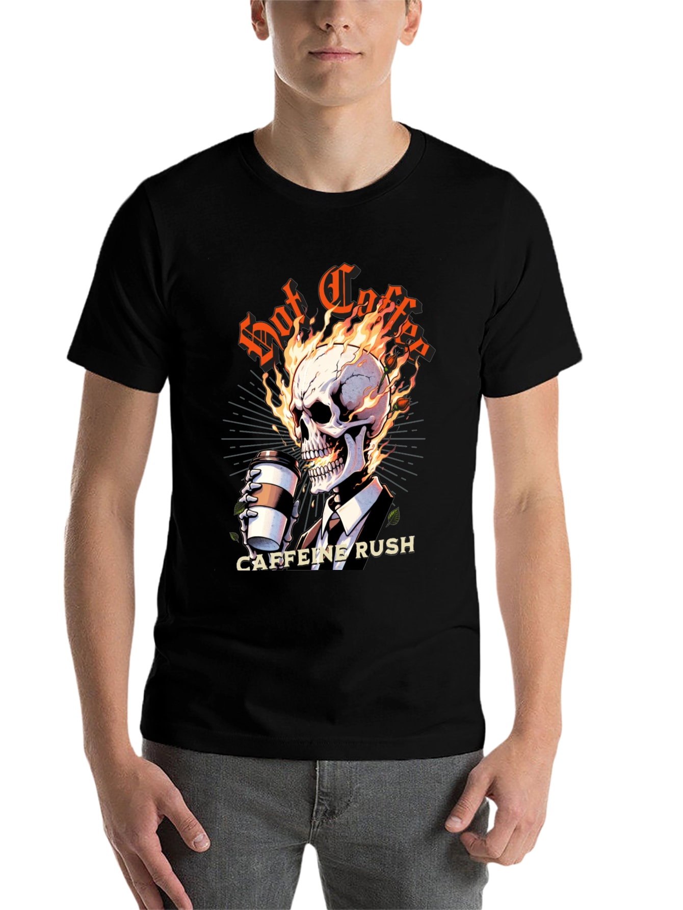 Black Hot Coffee Caffeine Rush Graphic T-Shirt view 7