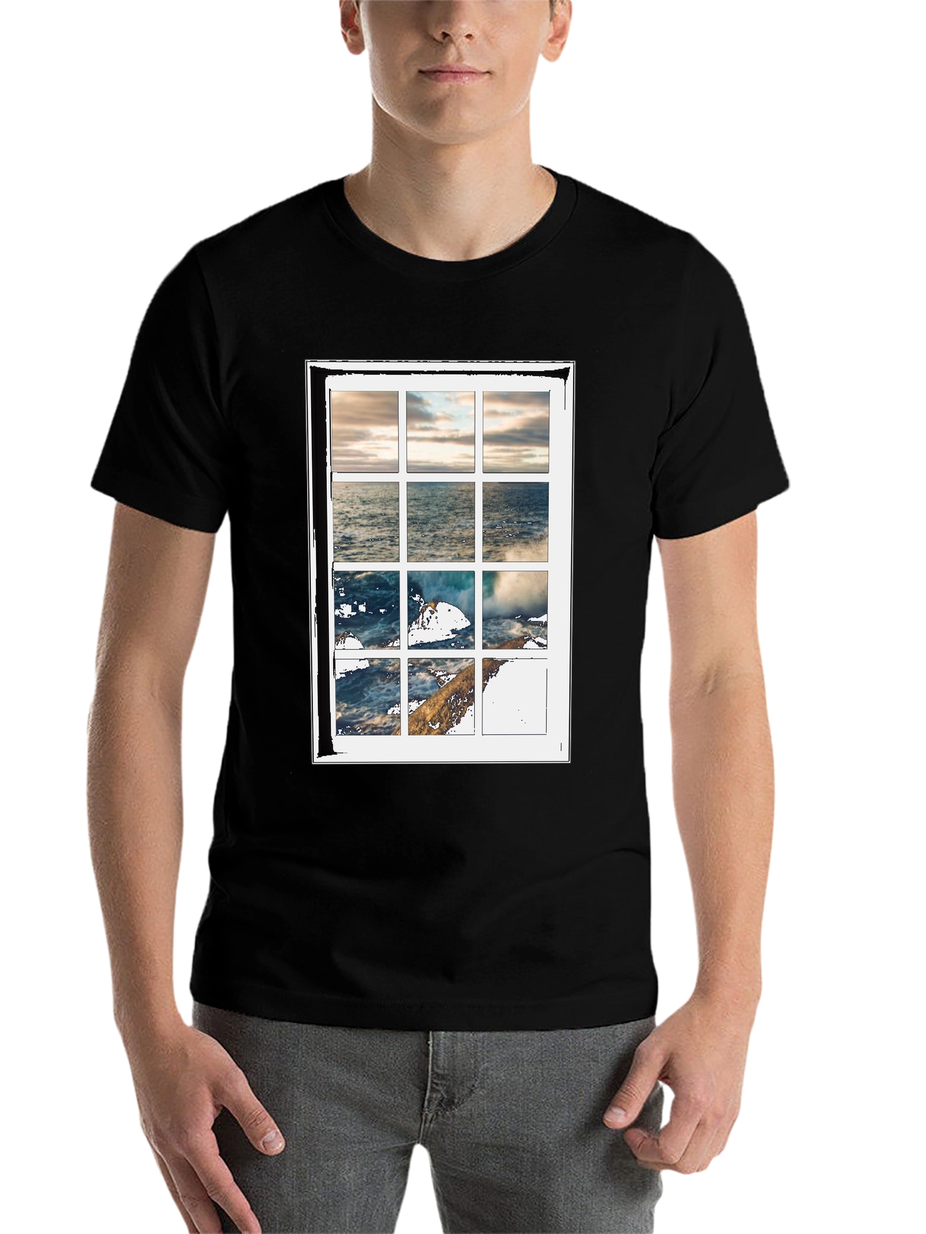 Black Ocean View Graphic Tee - Soft Cotton Blend view 7