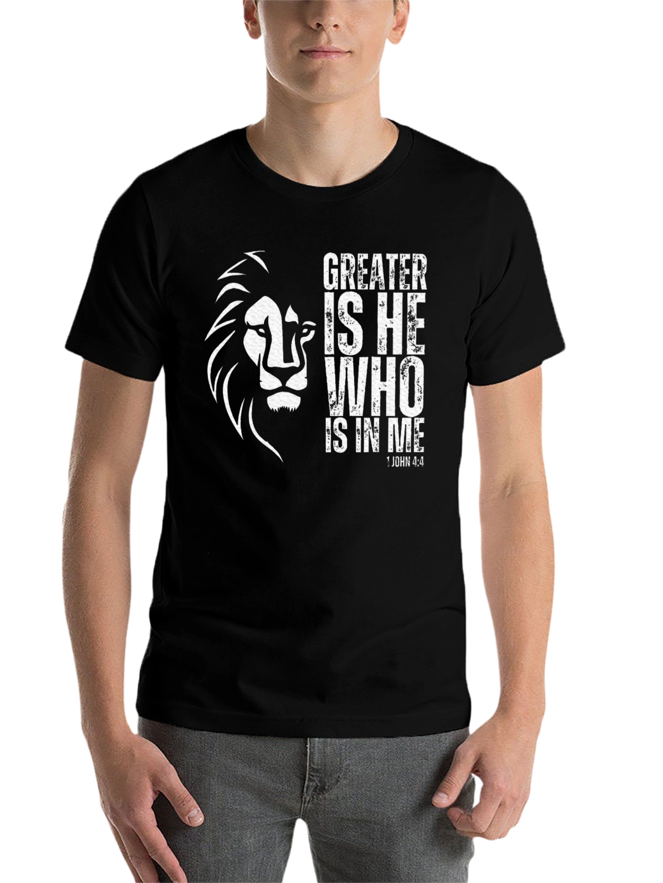 Black Greater Is He Lion Graphic T-Shirt view 7