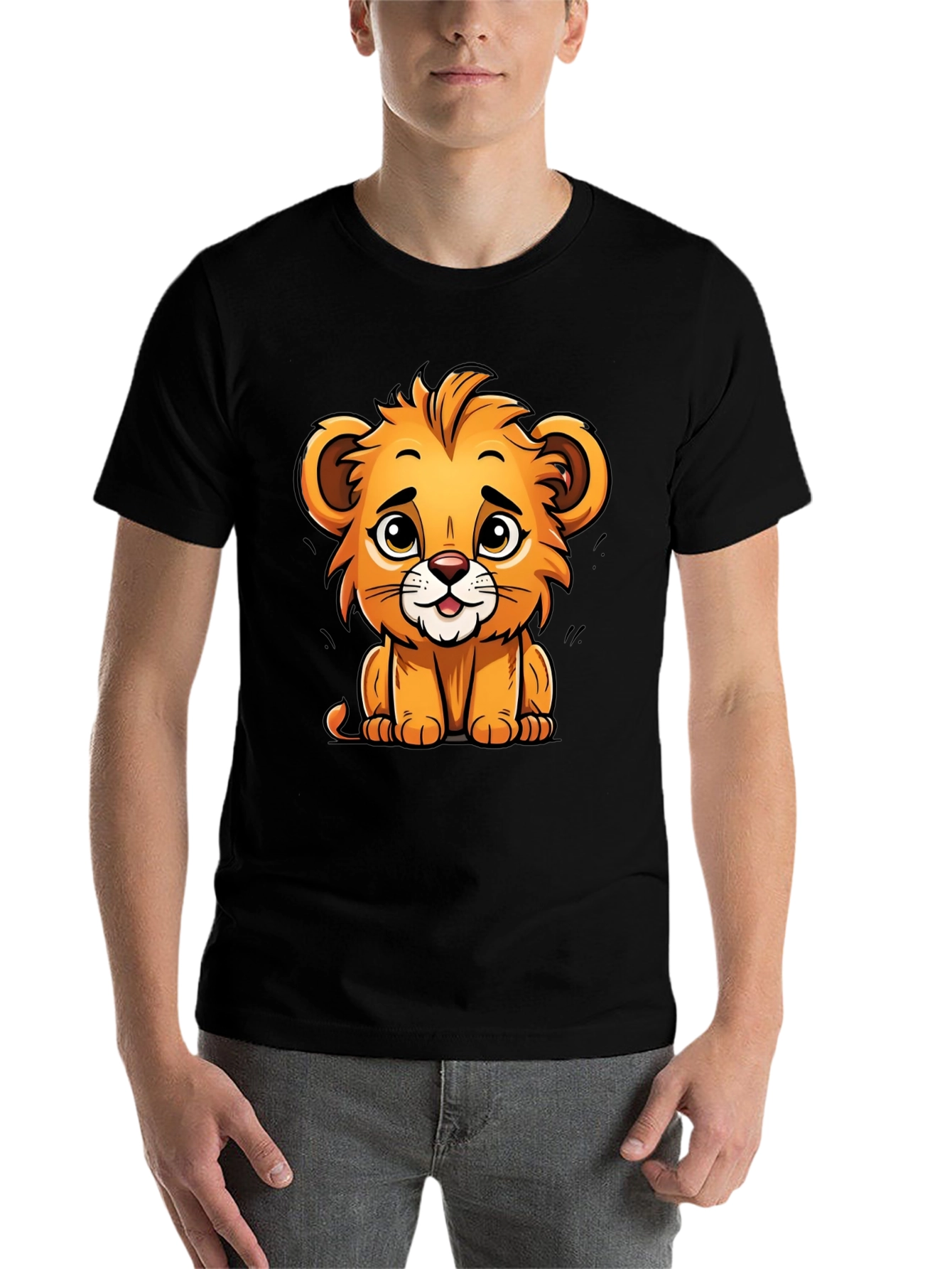 Black Cute Lion Cartoon T-Shirt - Soft Cotton Tee view 7