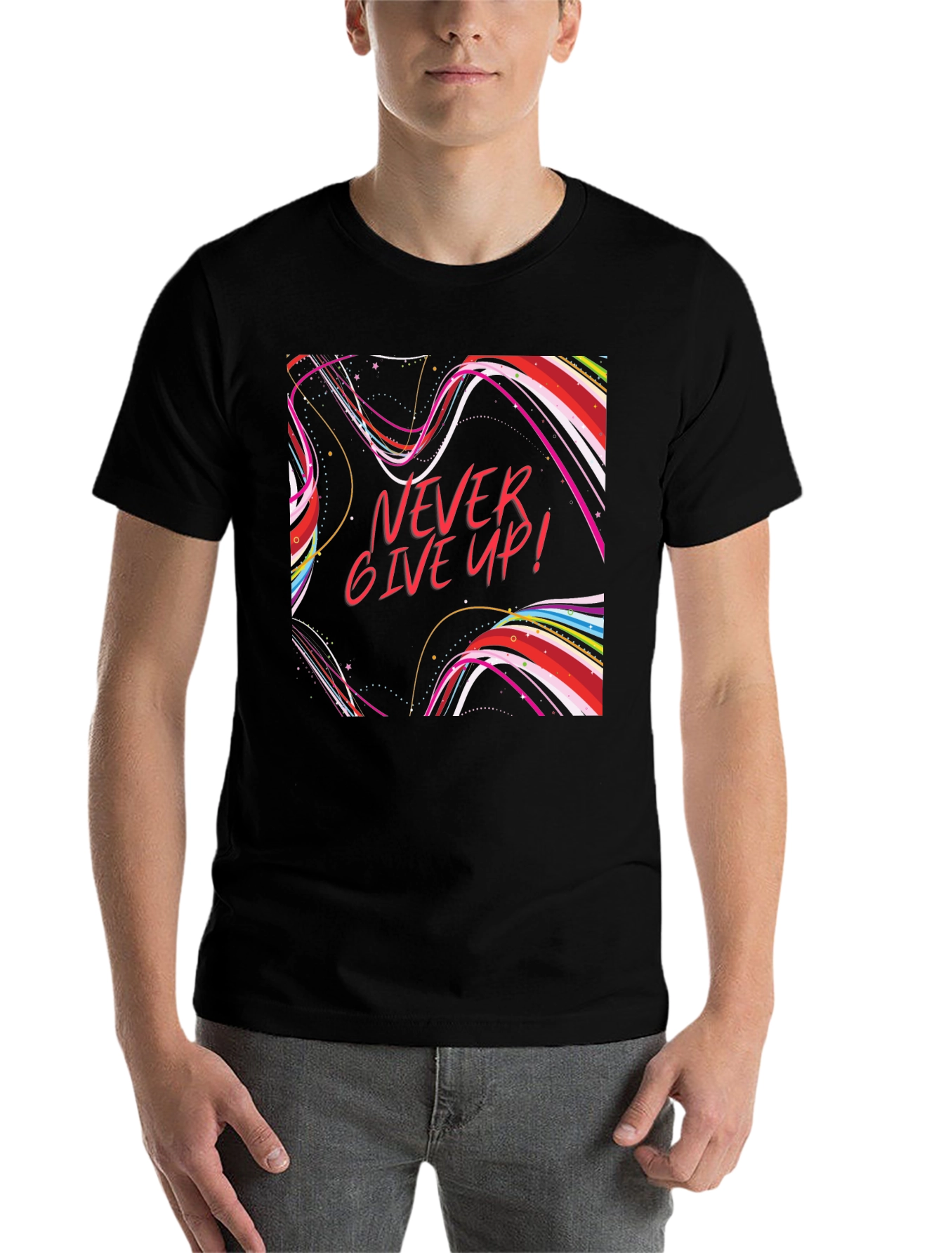 Black Never Give Up Graphic T-Shirt Black Cotton view 7