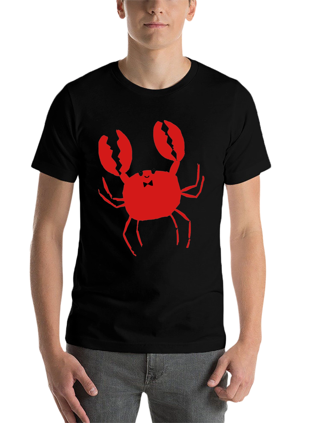 Black Crab Bowtie Graphic Tee - Black Cotton T-Shirt view 7