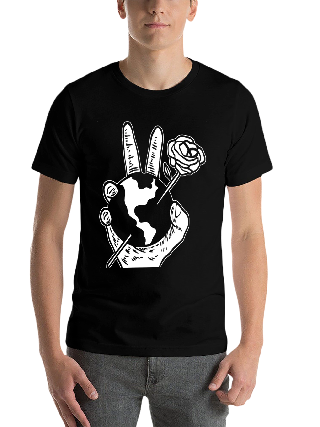 Black Peace Earth Rose Graphic T-Shirt view 7