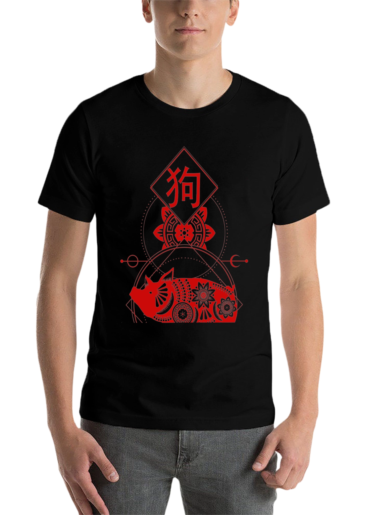 Black Zodiac Pig Graphic Tee - Stylish Lunar New Year Shirt view 7