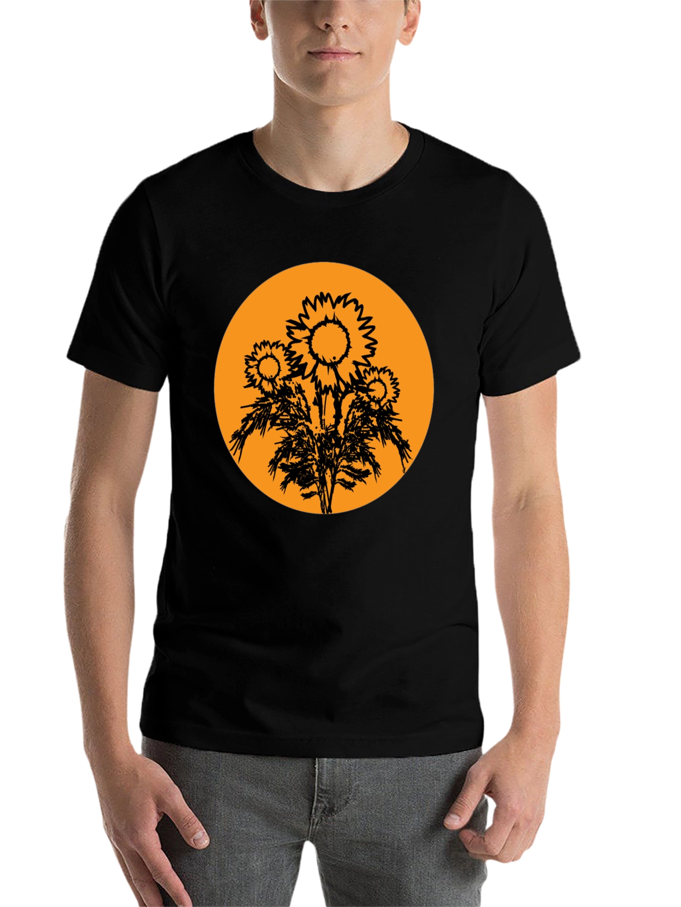 Black Sunflower Graphic Tee - Black Cotton T-Shirt view 7