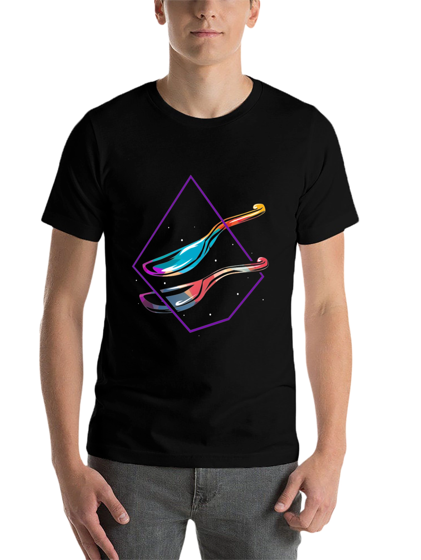 Black Modern Spoon Graphic Tee - Abstract Design Shirt view 7