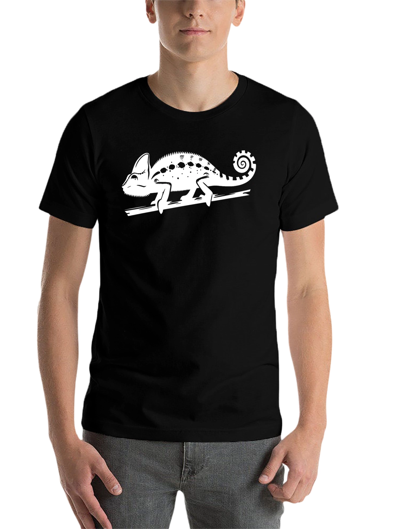Black Chameleon Graphic Print Black T-Shirt view 7