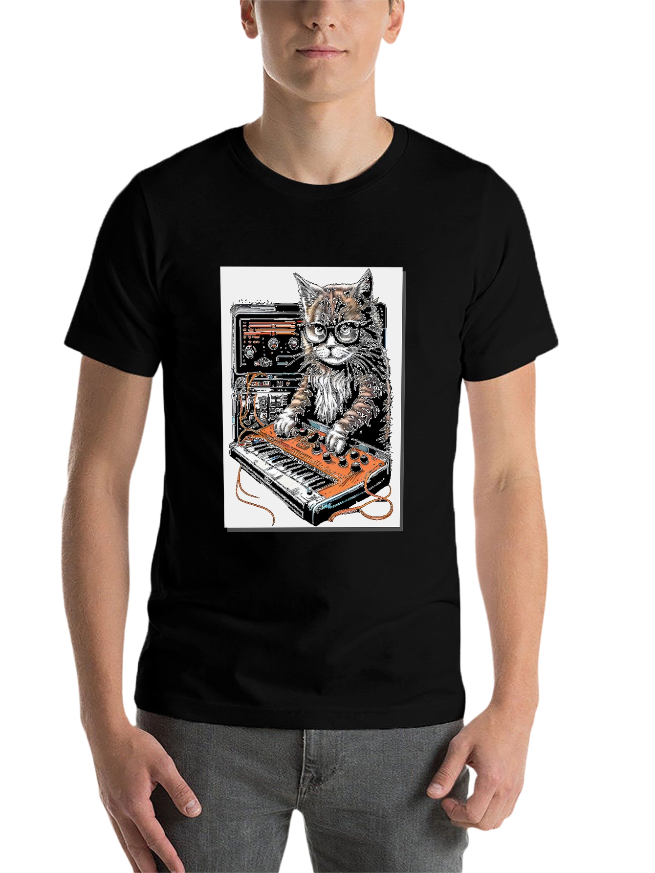 Black Cool Cat DJ Graphic T-Shirt view 7